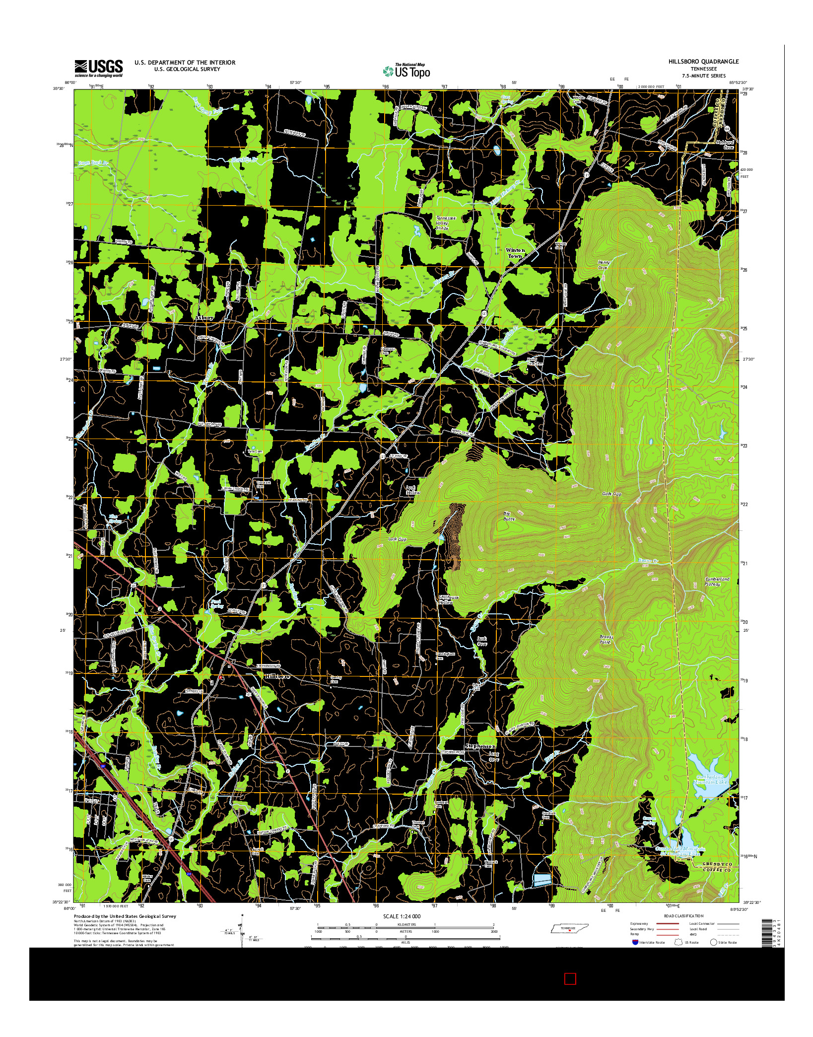 USGS US TOPO 7.5-MINUTE MAP FOR HILLSBORO, TN 2016