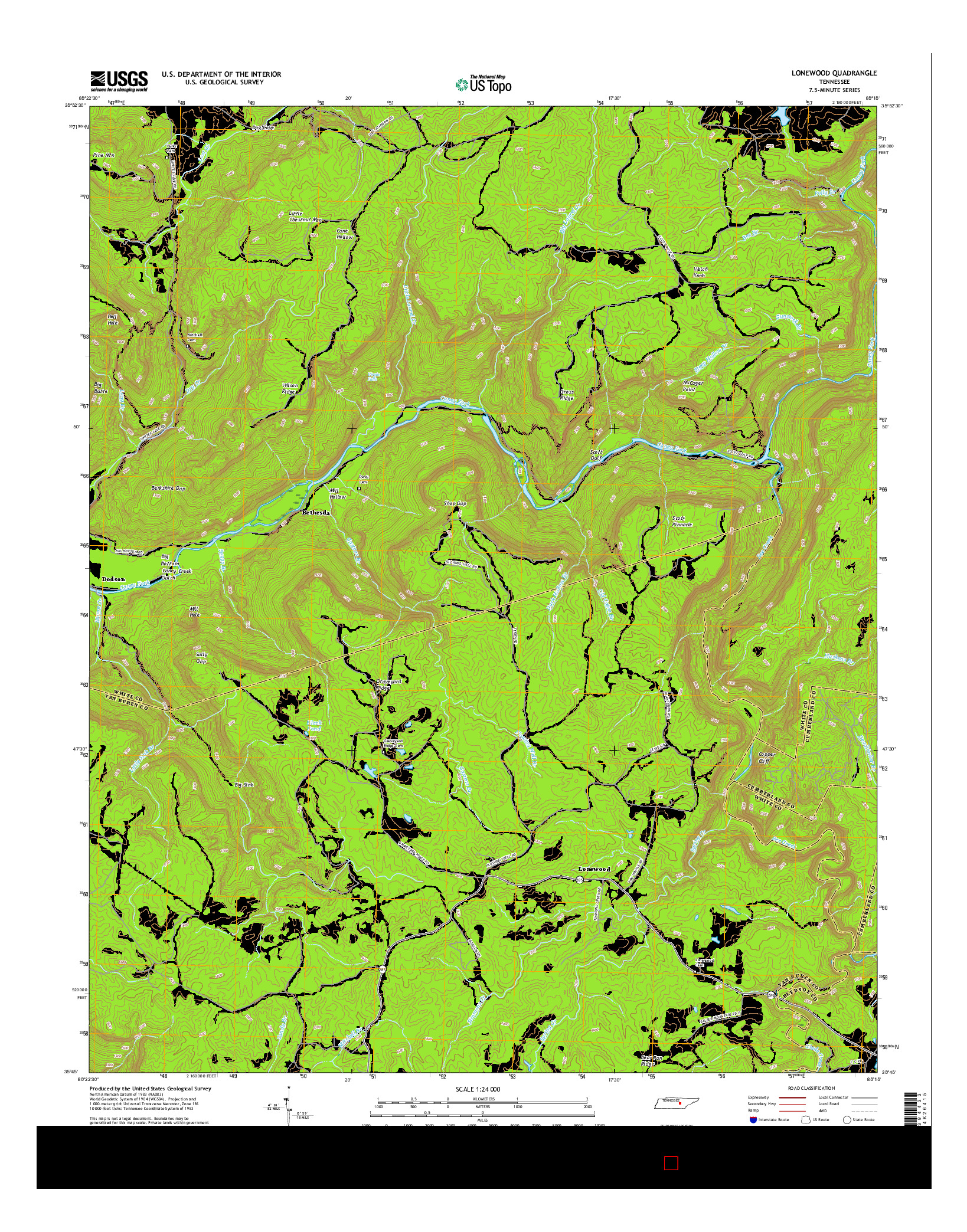USGS US TOPO 7.5-MINUTE MAP FOR LONEWOOD, TN 2016
