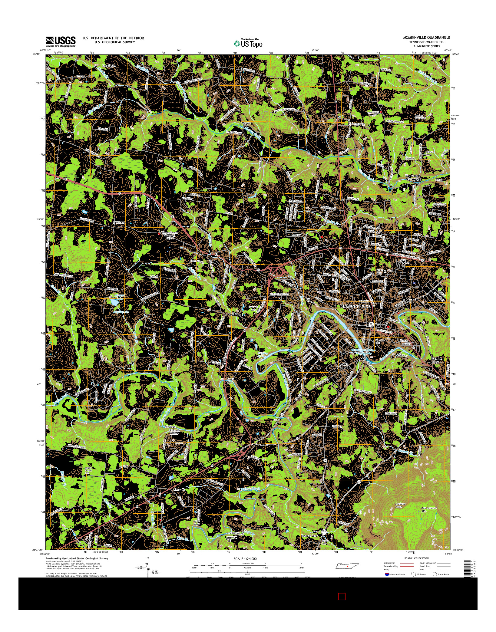 USGS US TOPO 7.5-MINUTE MAP FOR MCMINNVILLE, TN 2016