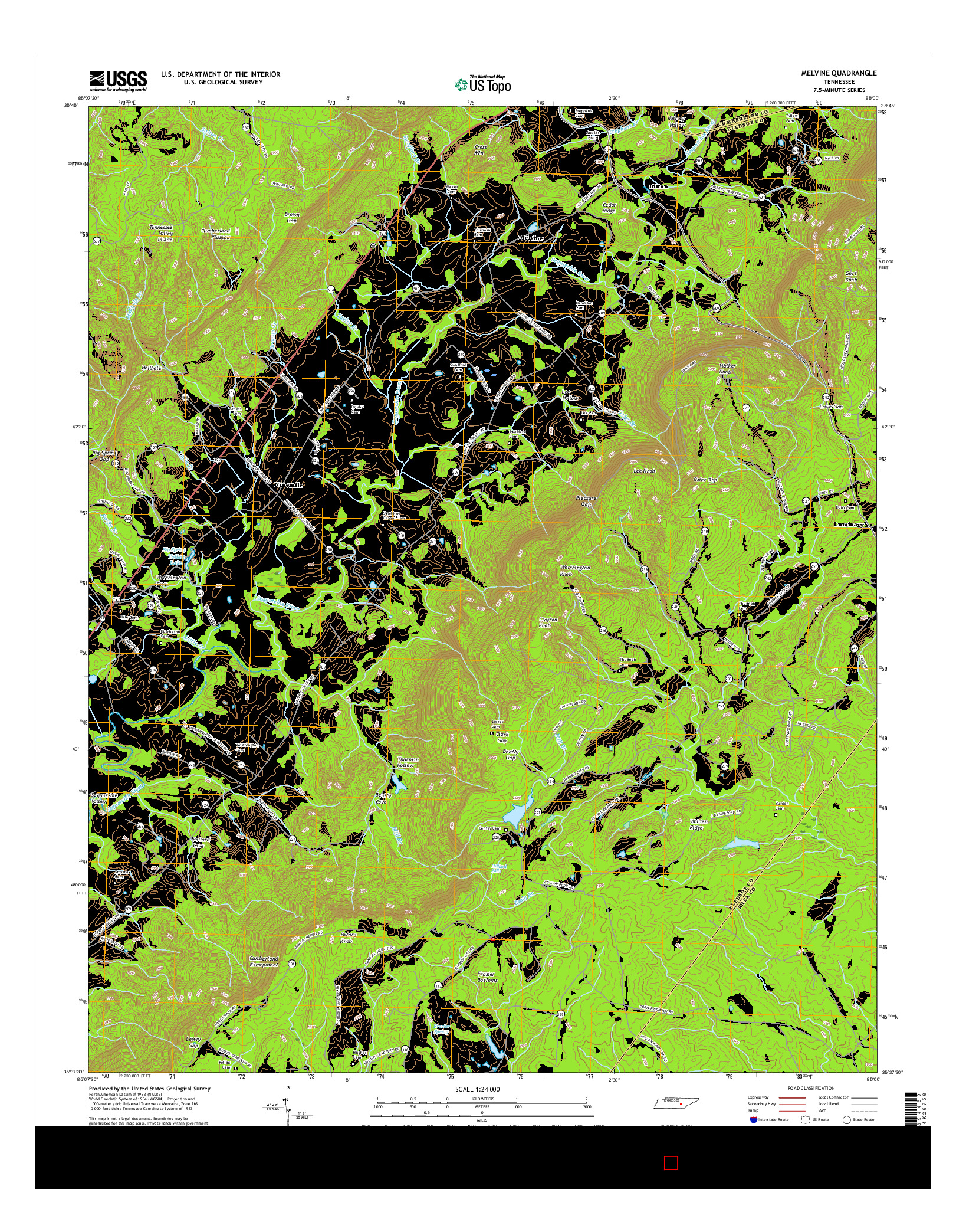 USGS US TOPO 7.5-MINUTE MAP FOR MELVINE, TN 2016