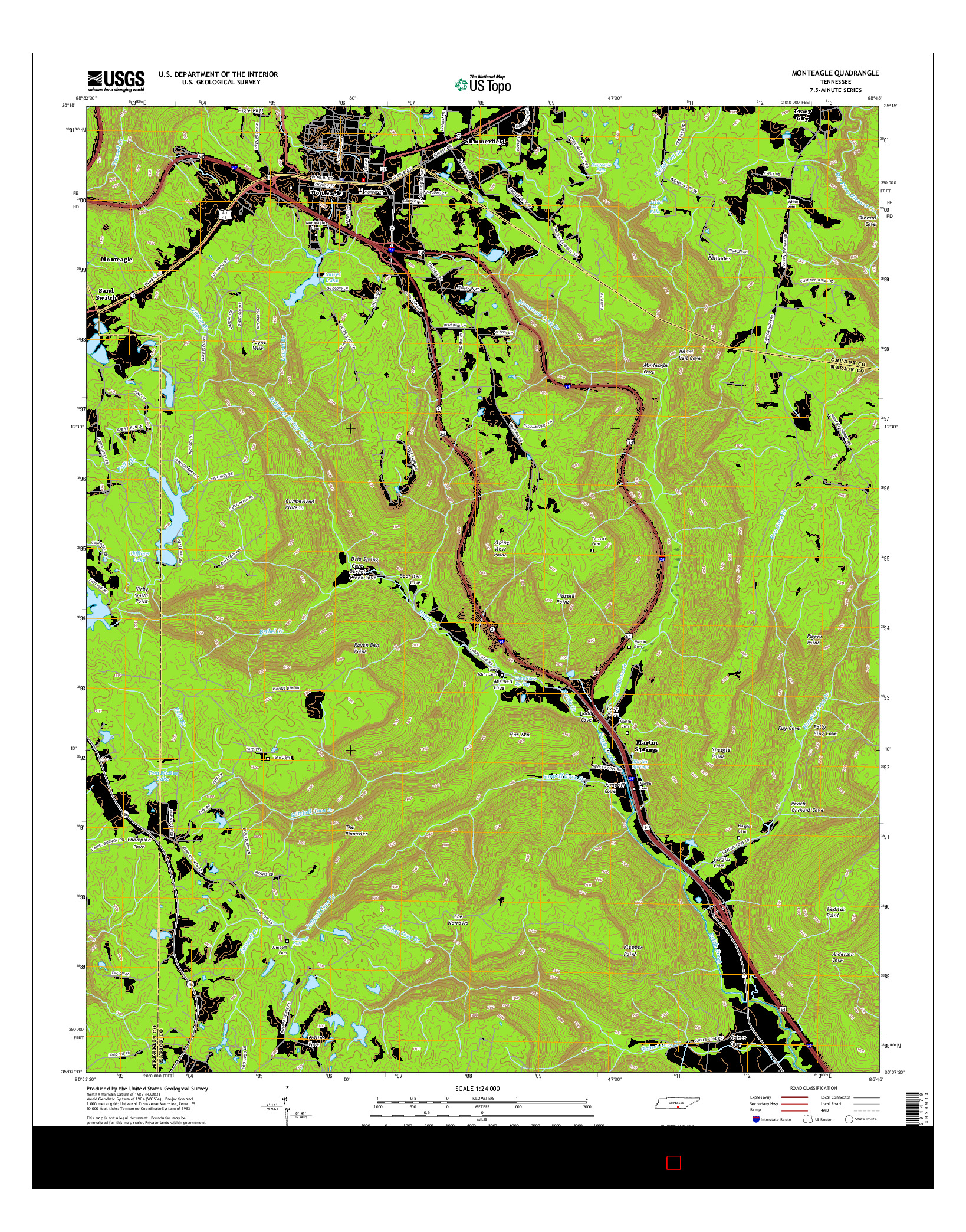 USGS US TOPO 7.5-MINUTE MAP FOR MONTEAGLE, TN 2016