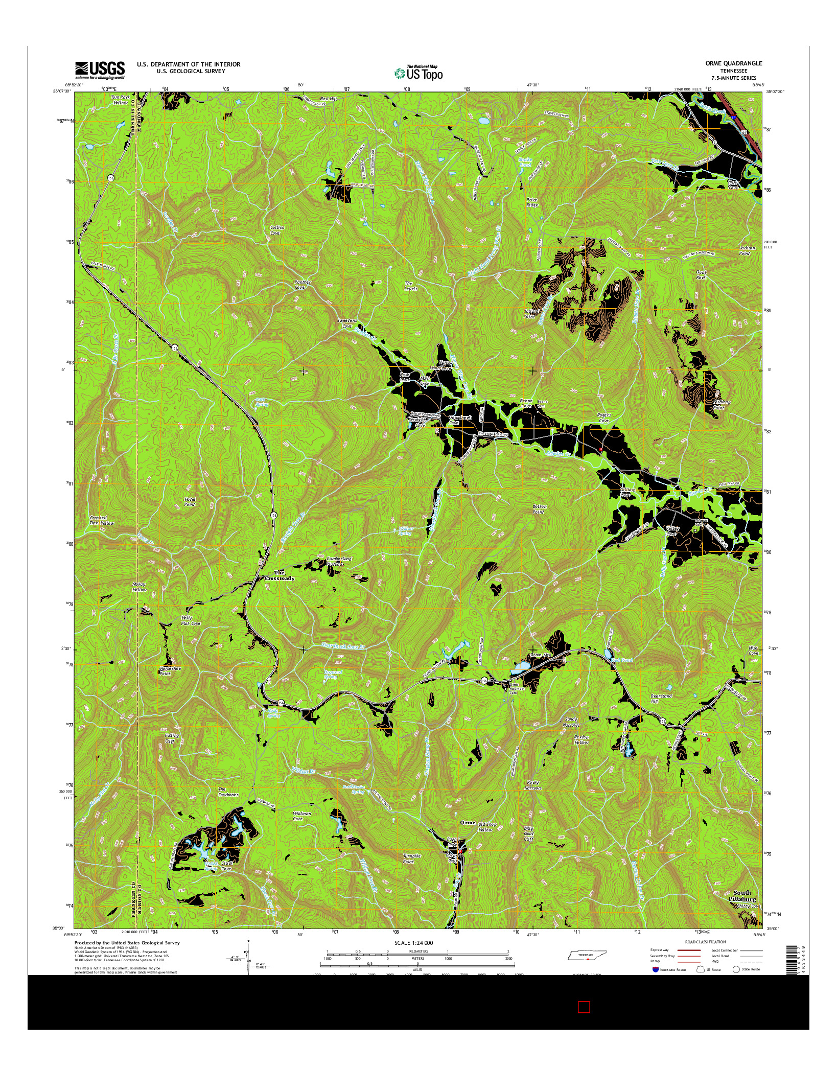 USGS US TOPO 7.5-MINUTE MAP FOR ORME, TN 2016