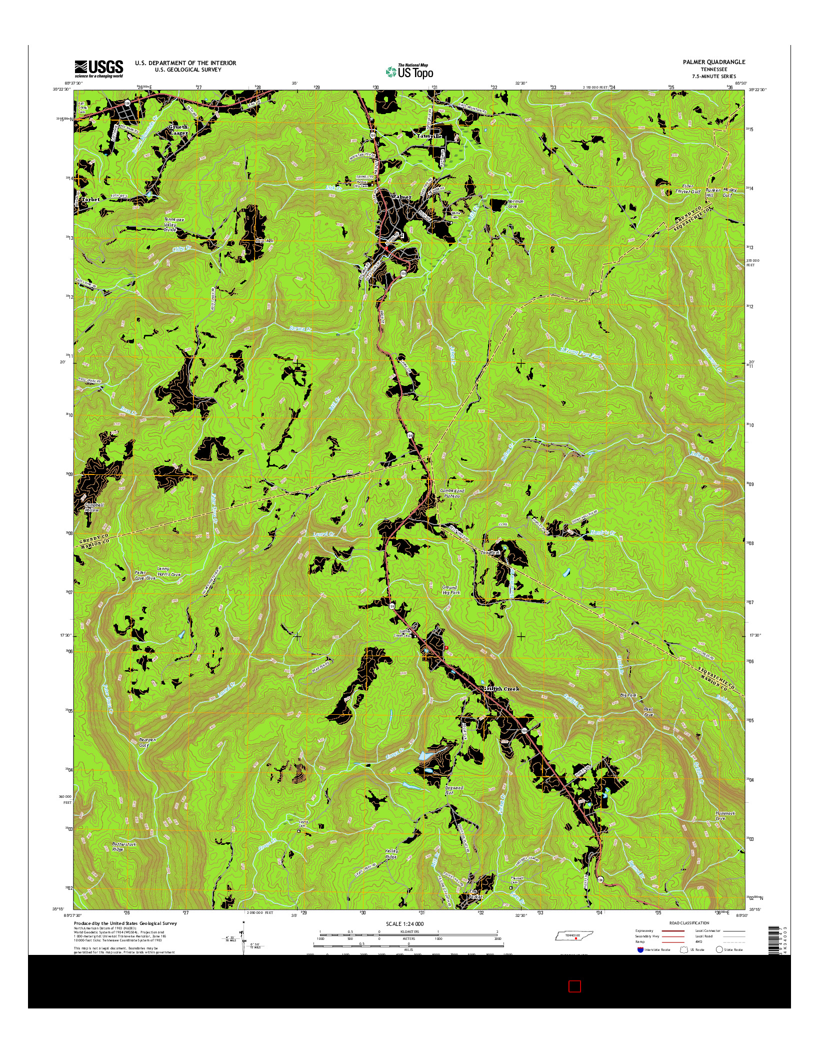 USGS US TOPO 7.5-MINUTE MAP FOR PALMER, TN 2016