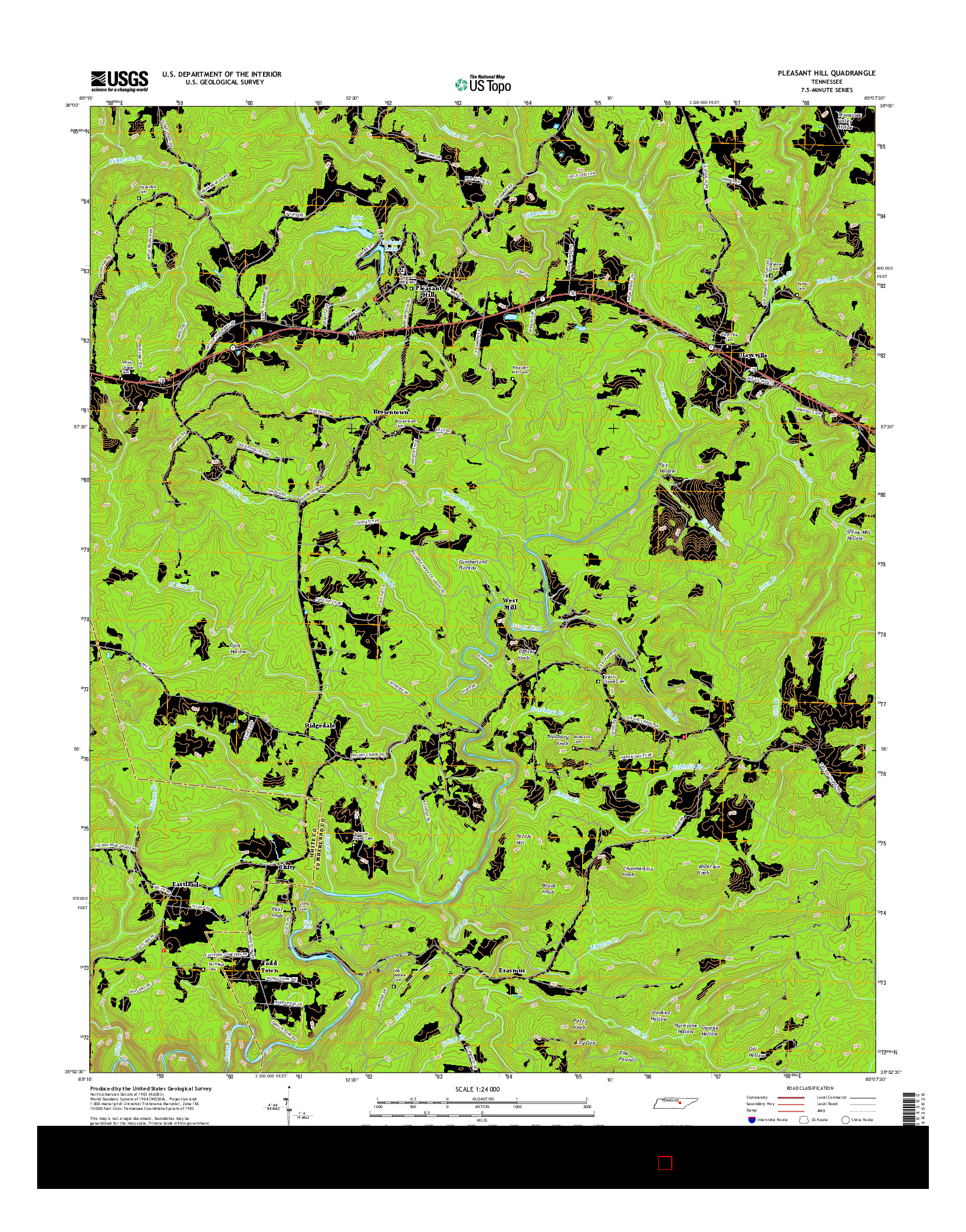 USGS US TOPO 7.5-MINUTE MAP FOR PLEASANT HILL, TN 2016