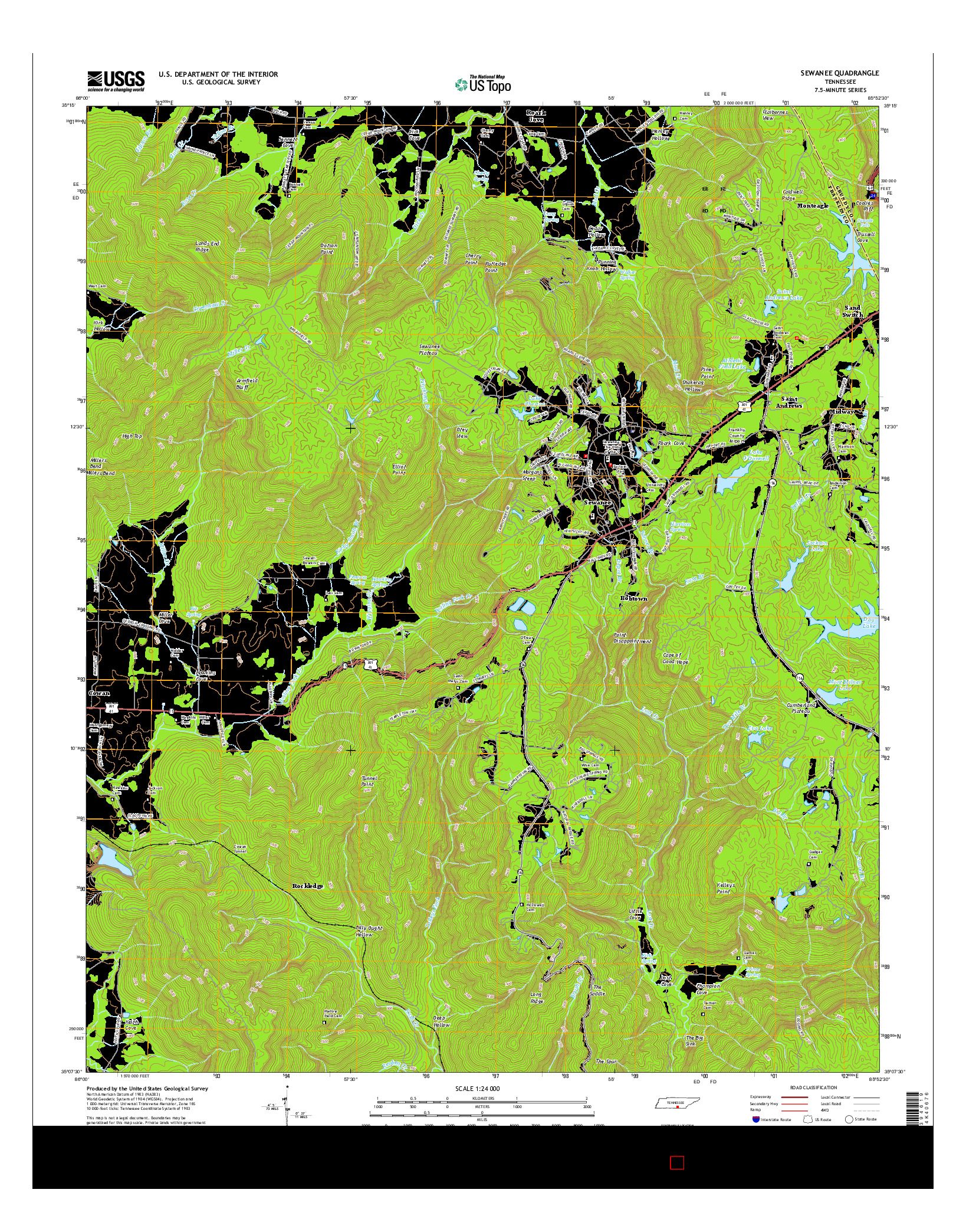 USGS US TOPO 7.5-MINUTE MAP FOR SEWANEE, TN 2016