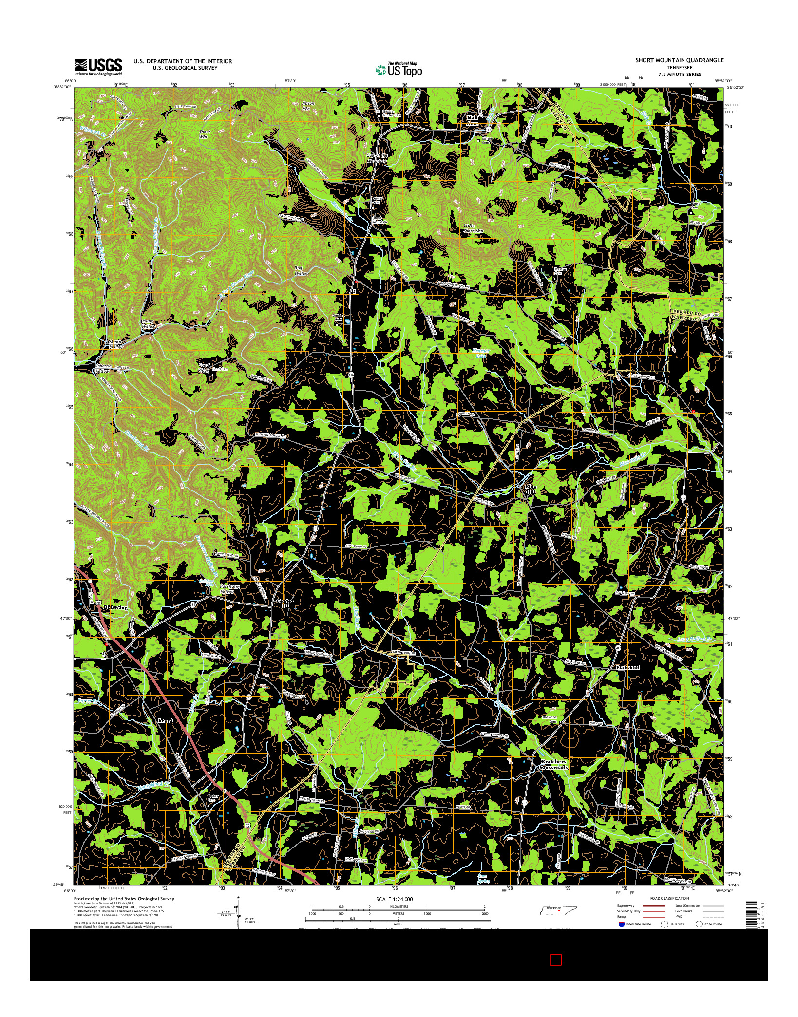 USGS US TOPO 7.5-MINUTE MAP FOR SHORT MOUNTAIN, TN 2016