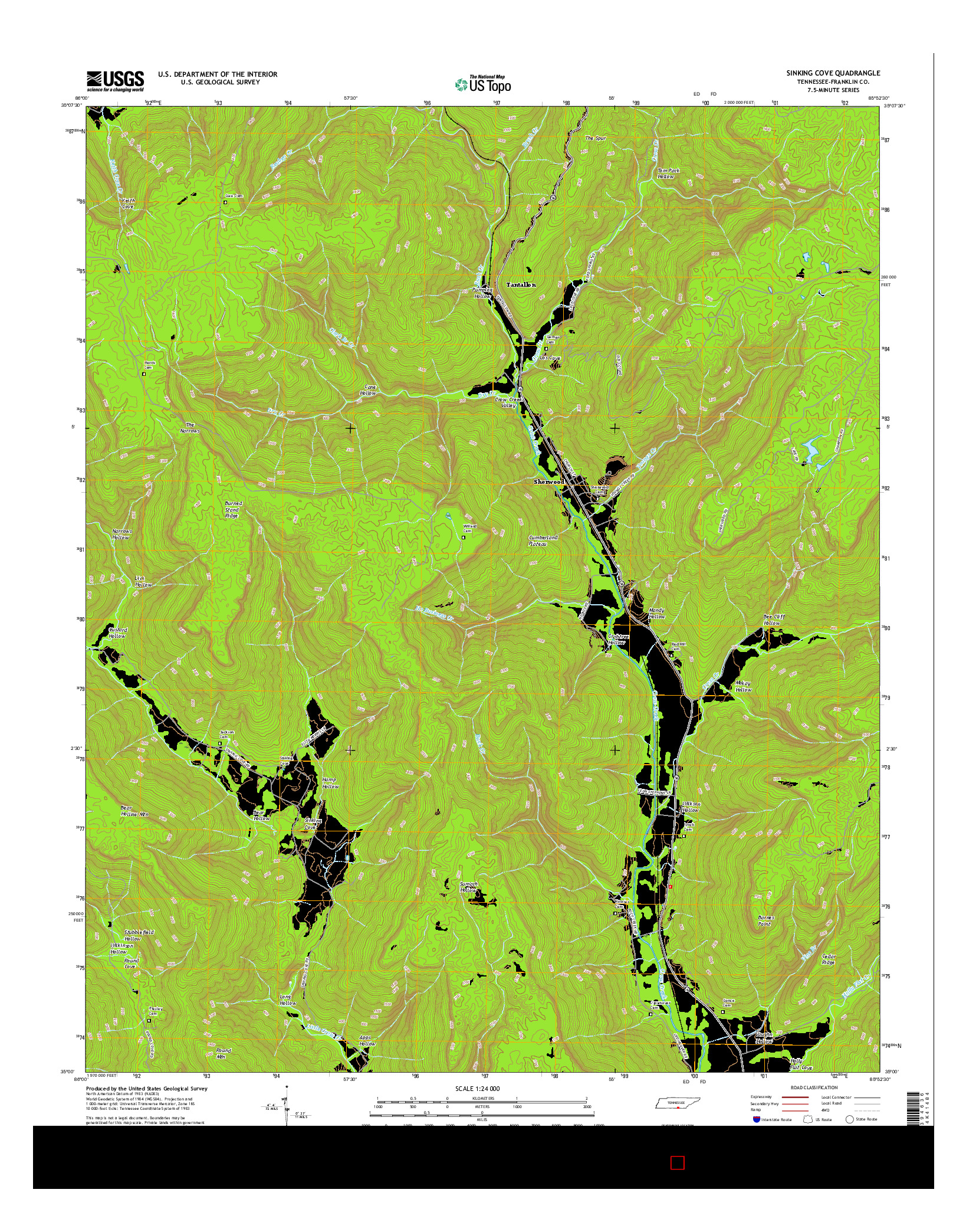 USGS US TOPO 7.5-MINUTE MAP FOR SINKING COVE, TN 2016
