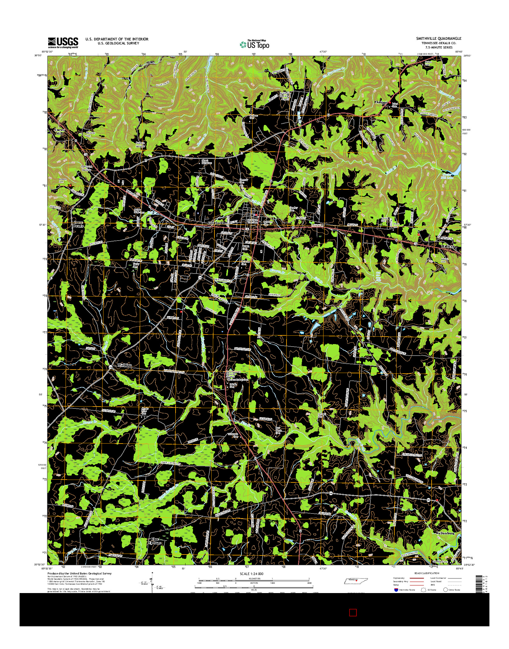 USGS US TOPO 7.5-MINUTE MAP FOR SMITHVILLE, TN 2016