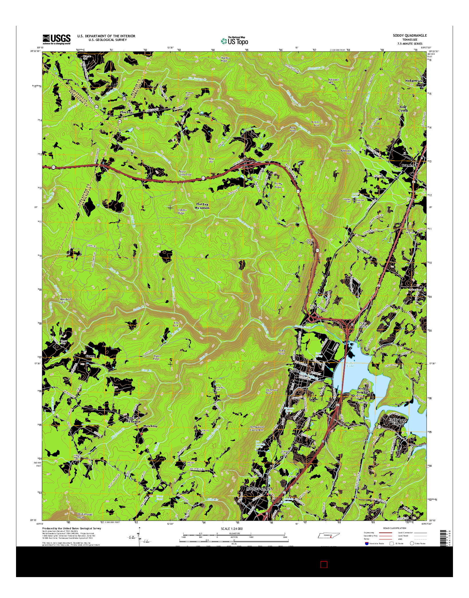 USGS US TOPO 7.5-MINUTE MAP FOR SODDY, TN 2016