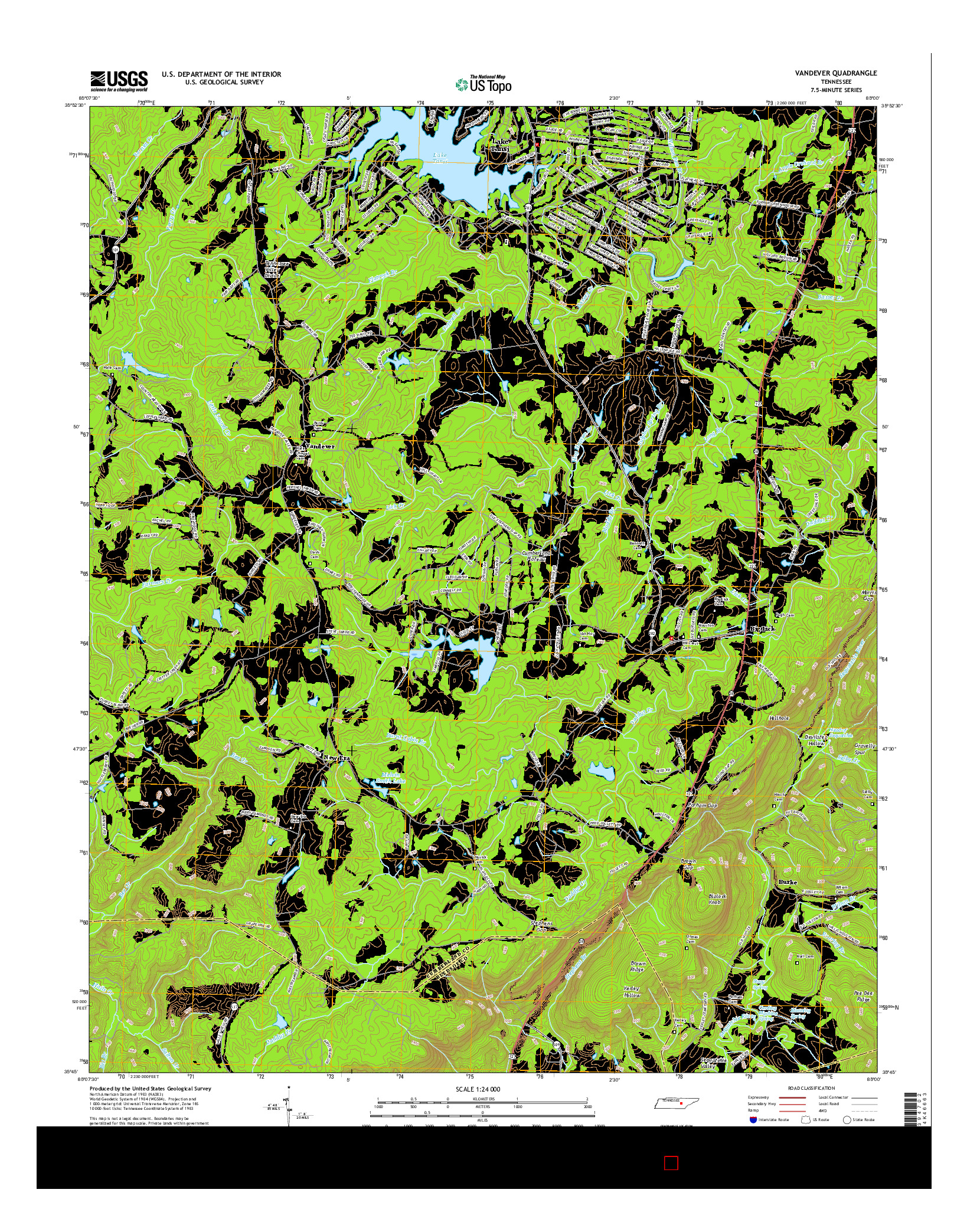 USGS US TOPO 7.5-MINUTE MAP FOR VANDEVER, TN 2016