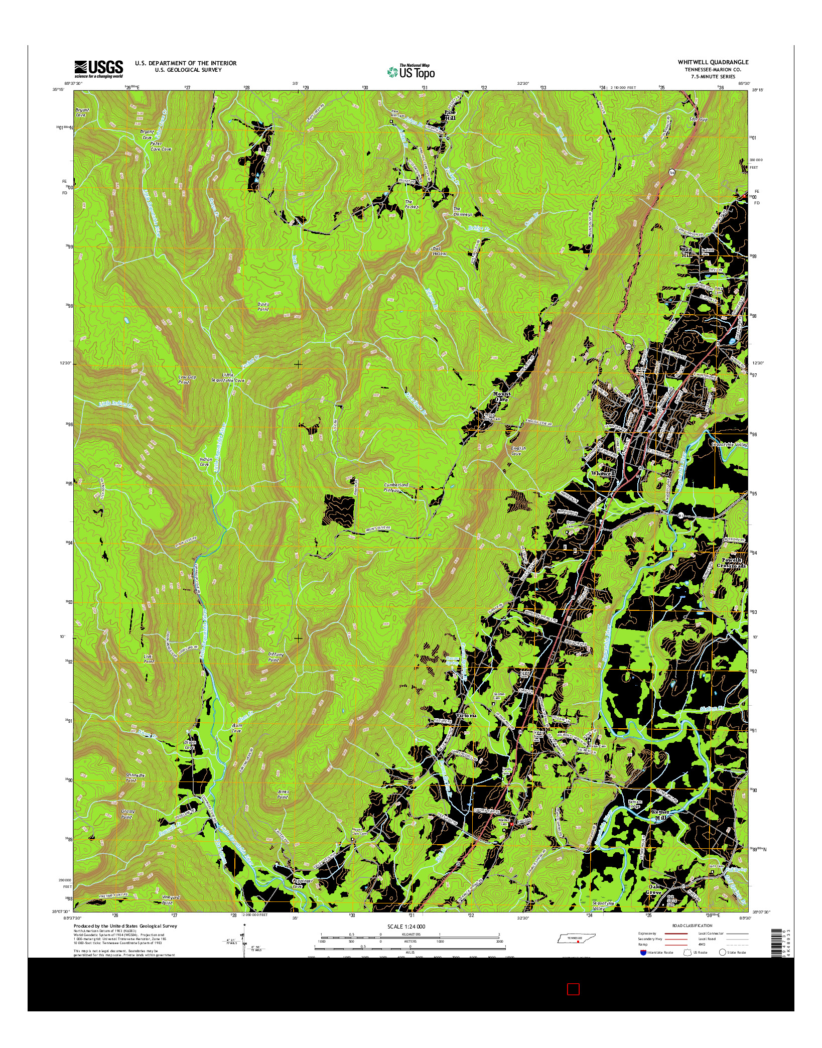 USGS US TOPO 7.5-MINUTE MAP FOR WHITWELL, TN 2016