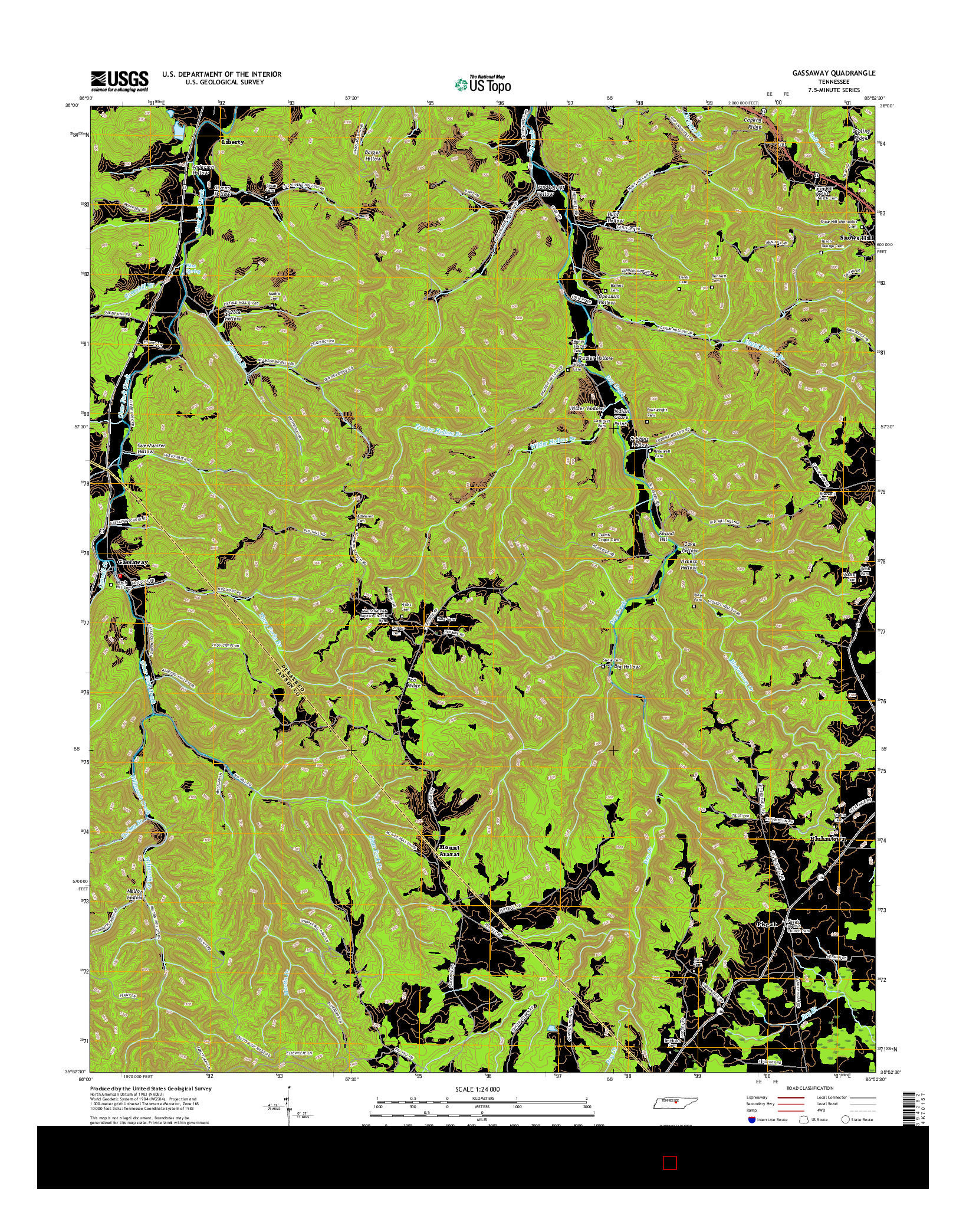 USGS US TOPO 7.5-MINUTE MAP FOR GASSAWAY, TN 2016