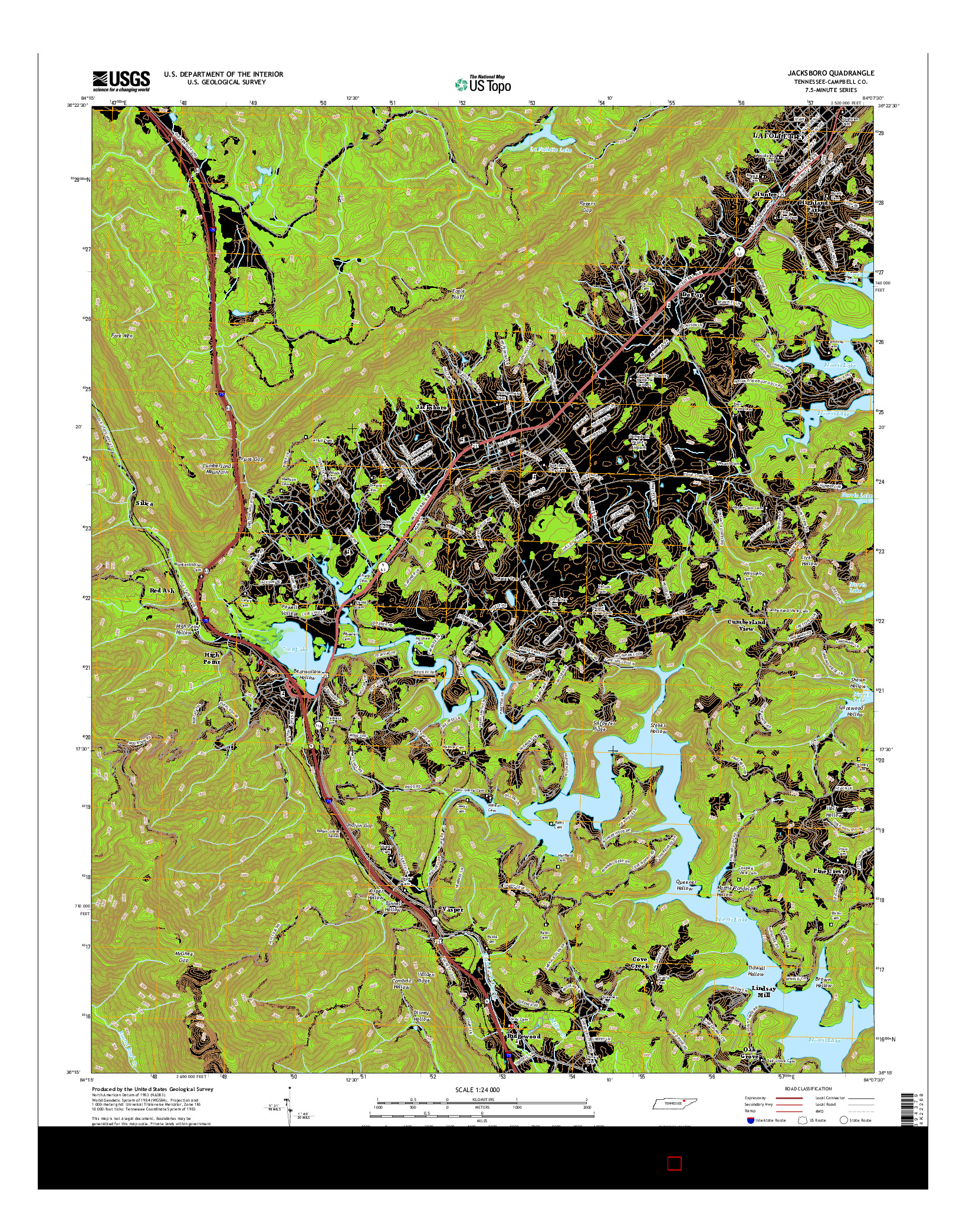 USGS US TOPO 7.5-MINUTE MAP FOR JACKSBORO, TN 2016