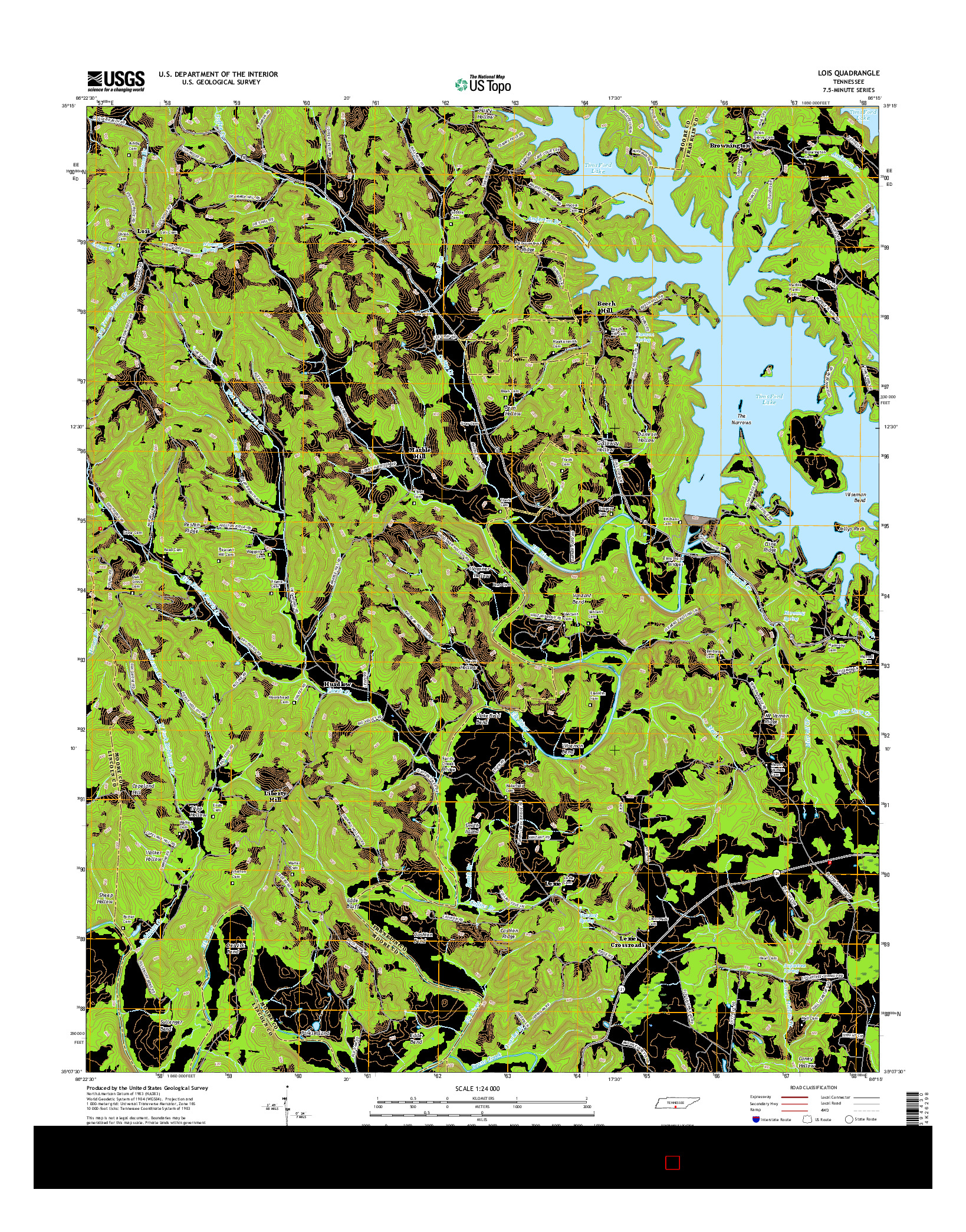 USGS US TOPO 7.5-MINUTE MAP FOR LOIS, TN 2016