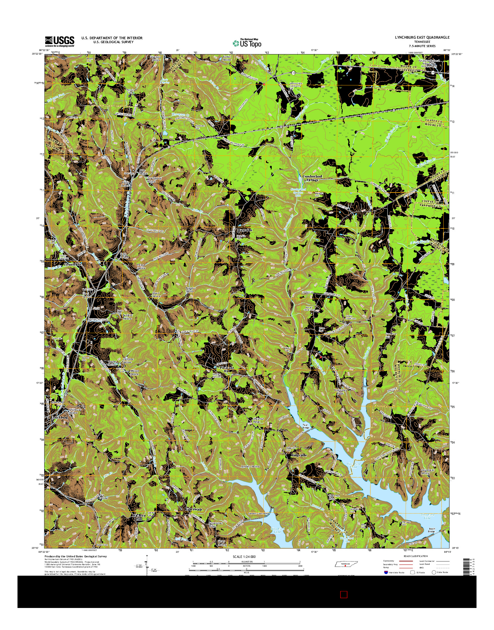 USGS US TOPO 7.5-MINUTE MAP FOR LYNCHBURG EAST, TN 2016