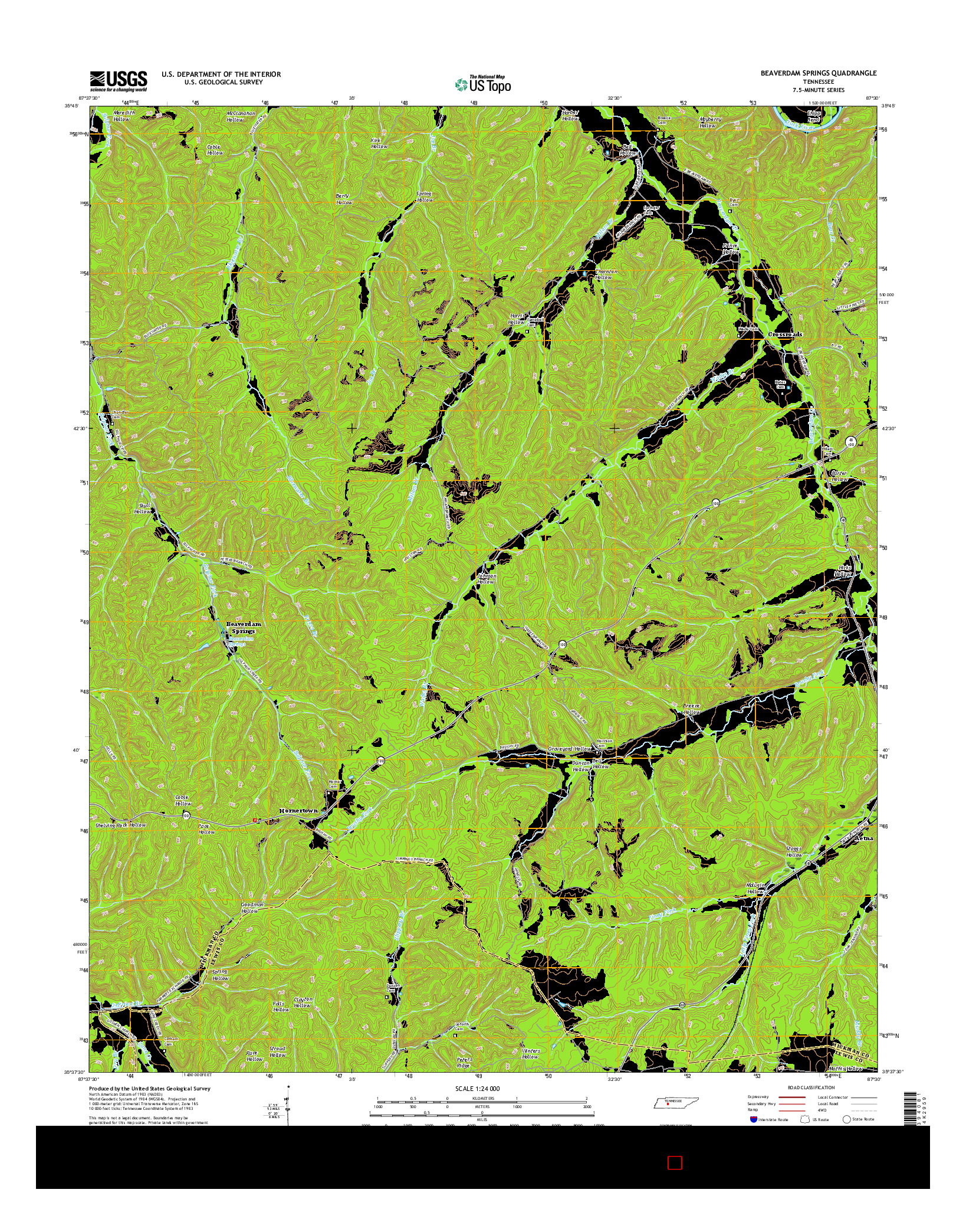 USGS US TOPO 7.5-MINUTE MAP FOR BEAVERDAM SPRINGS, TN 2016