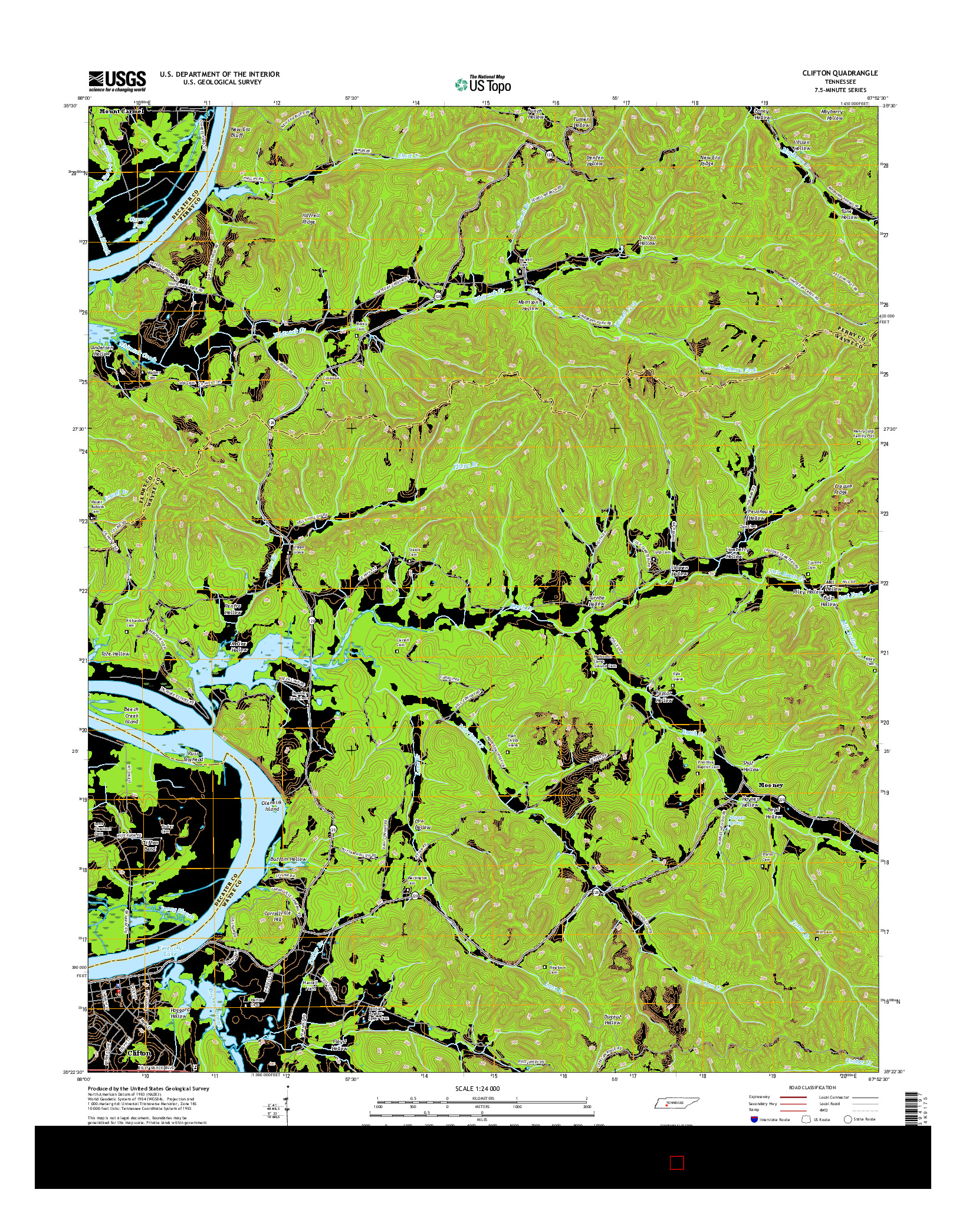 USGS US TOPO 7.5-MINUTE MAP FOR CLIFTON, TN 2016