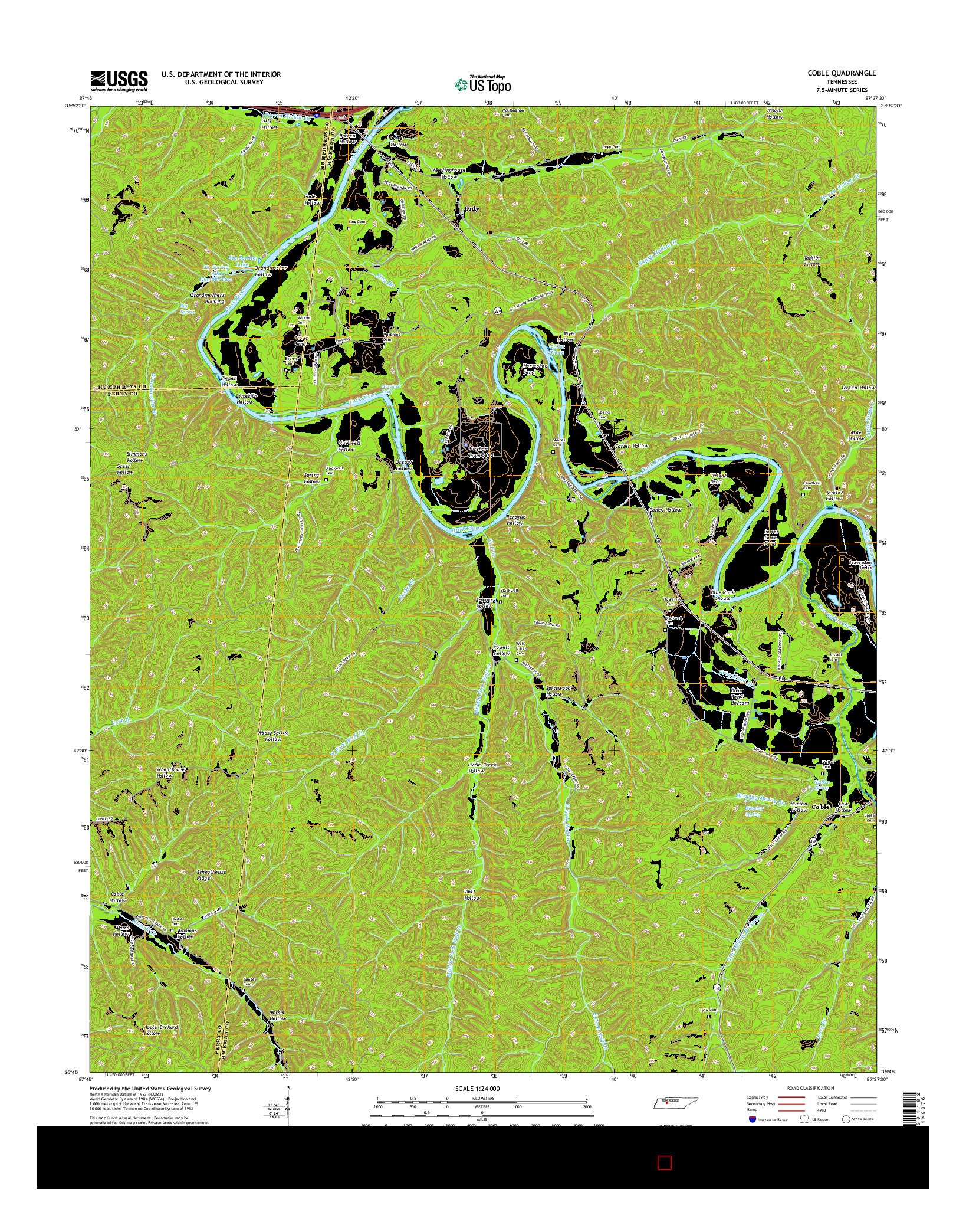 USGS US TOPO 7.5-MINUTE MAP FOR COBLE, TN 2016