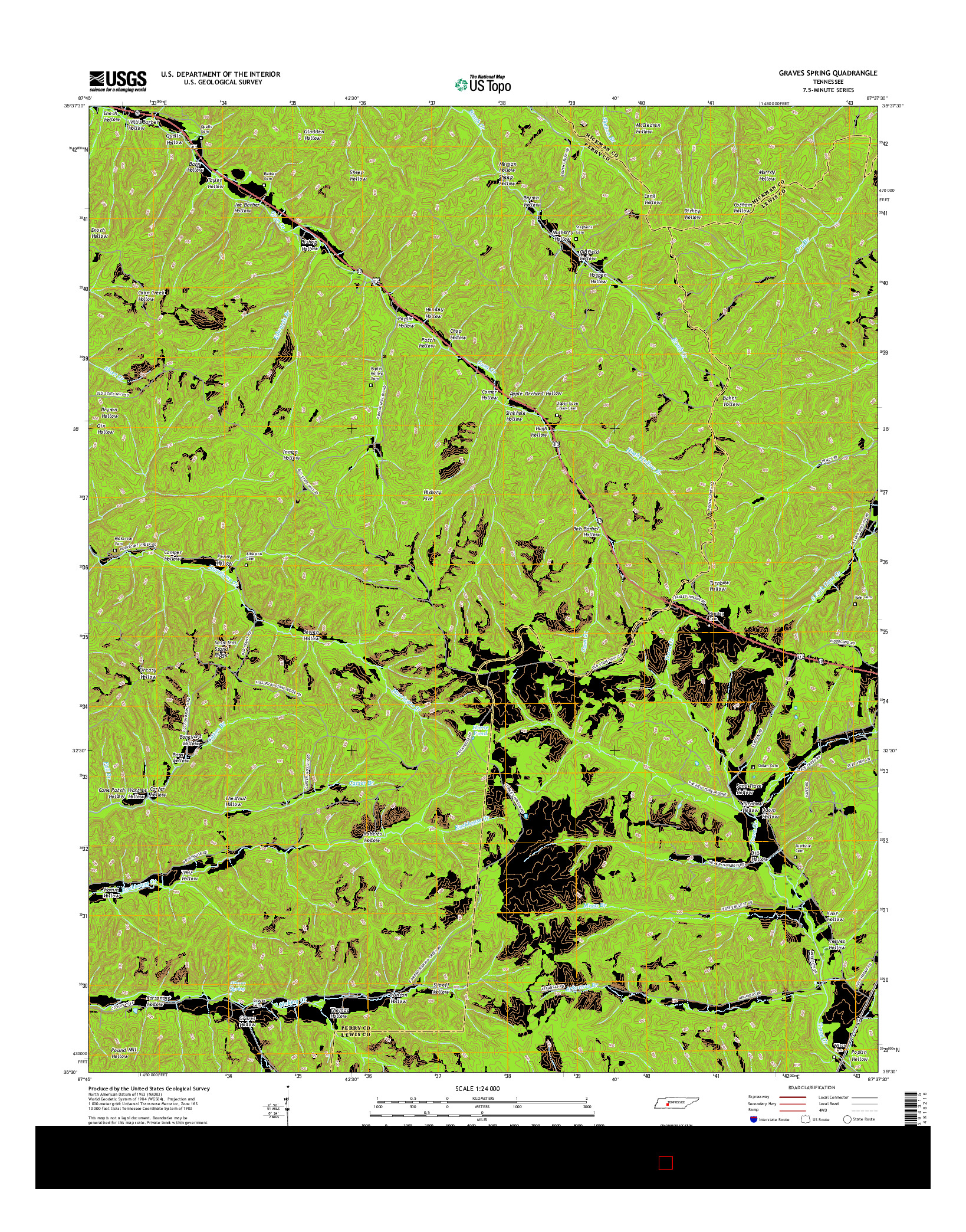 USGS US TOPO 7.5-MINUTE MAP FOR GRAVES SPRING, TN 2016