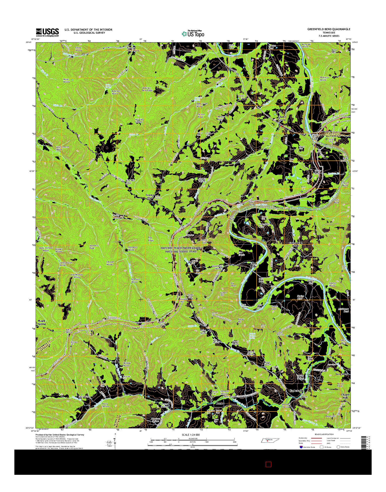 USGS US TOPO 7.5-MINUTE MAP FOR GREENFIELD BEND, TN 2016