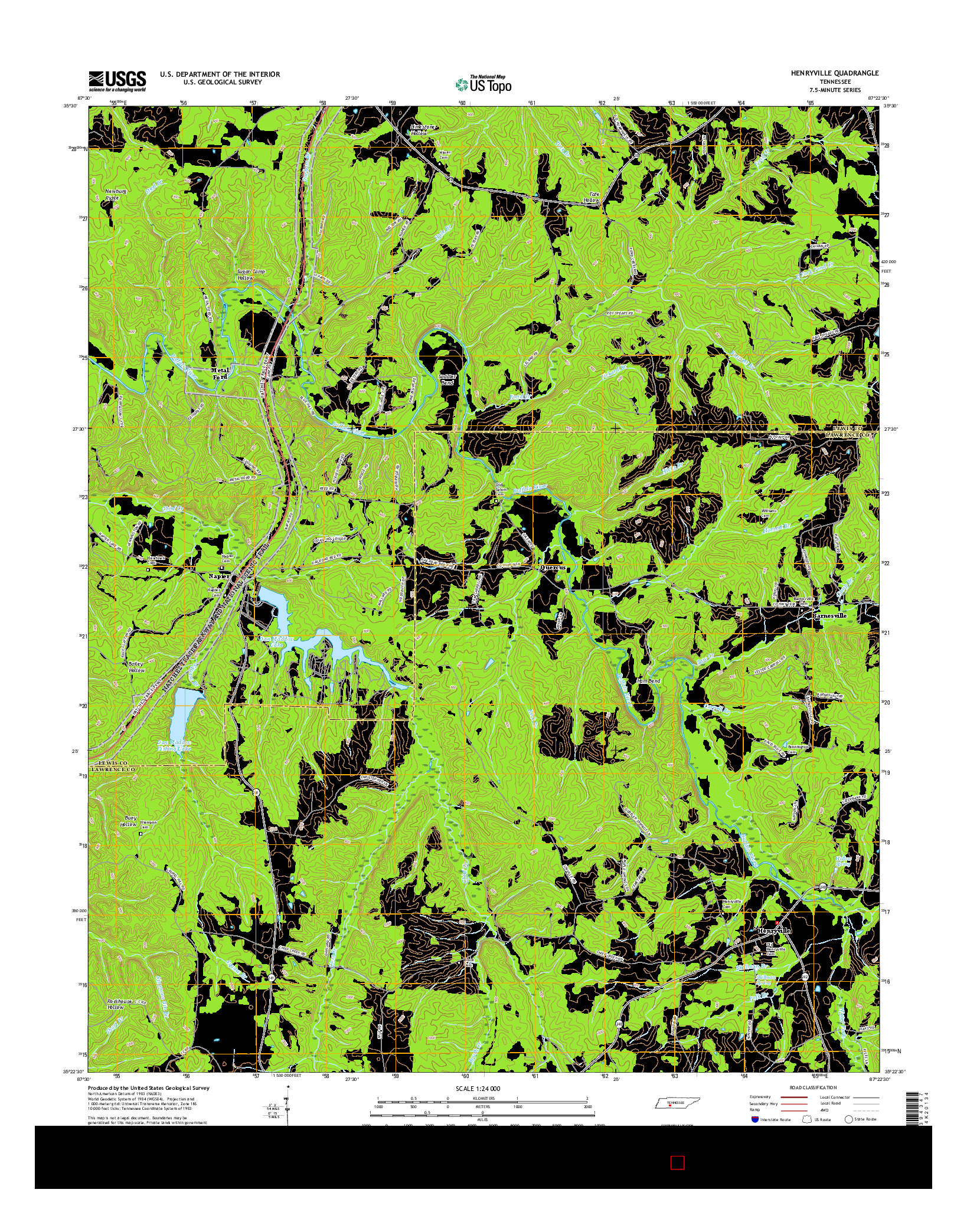 USGS US TOPO 7.5-MINUTE MAP FOR HENRYVILLE, TN 2016