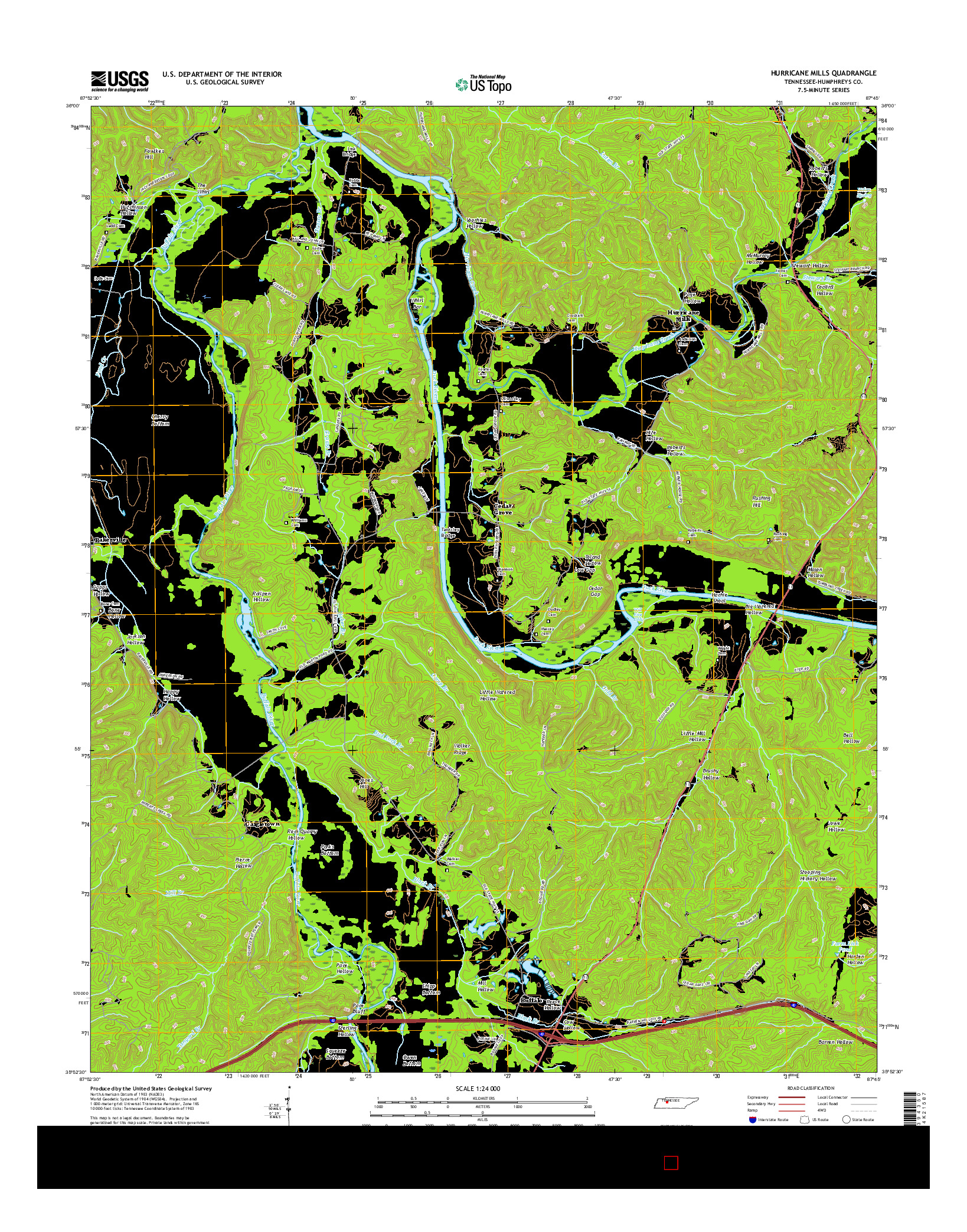 USGS US TOPO 7.5-MINUTE MAP FOR HURRICANE MILLS, TN 2016