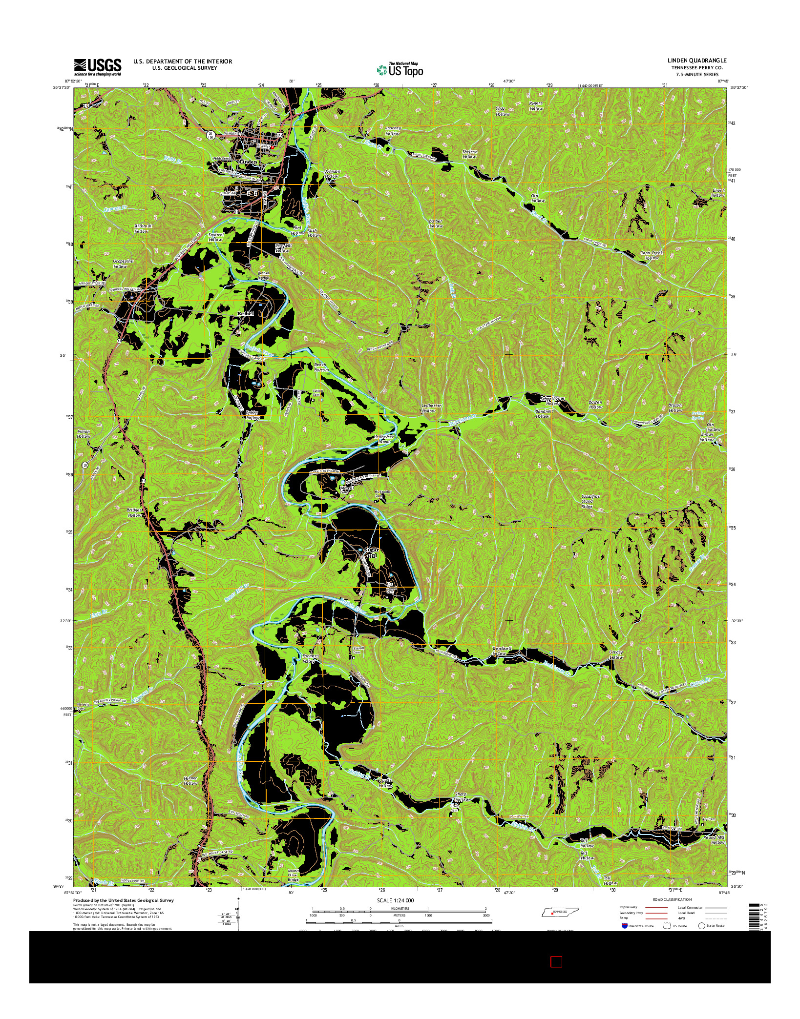 USGS US TOPO 7.5-MINUTE MAP FOR LINDEN, TN 2016