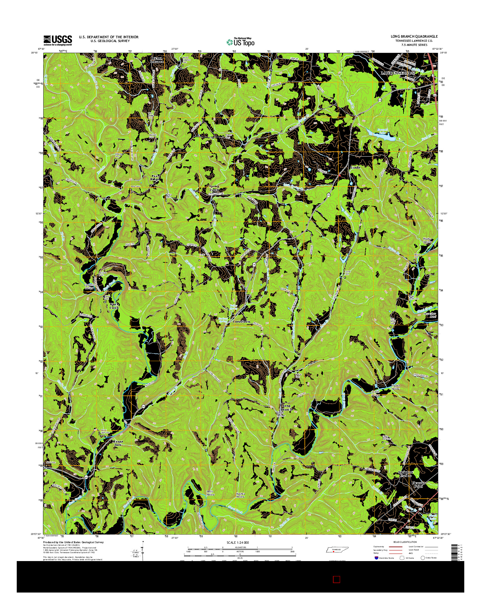 USGS US TOPO 7.5-MINUTE MAP FOR LONG BRANCH, TN 2016