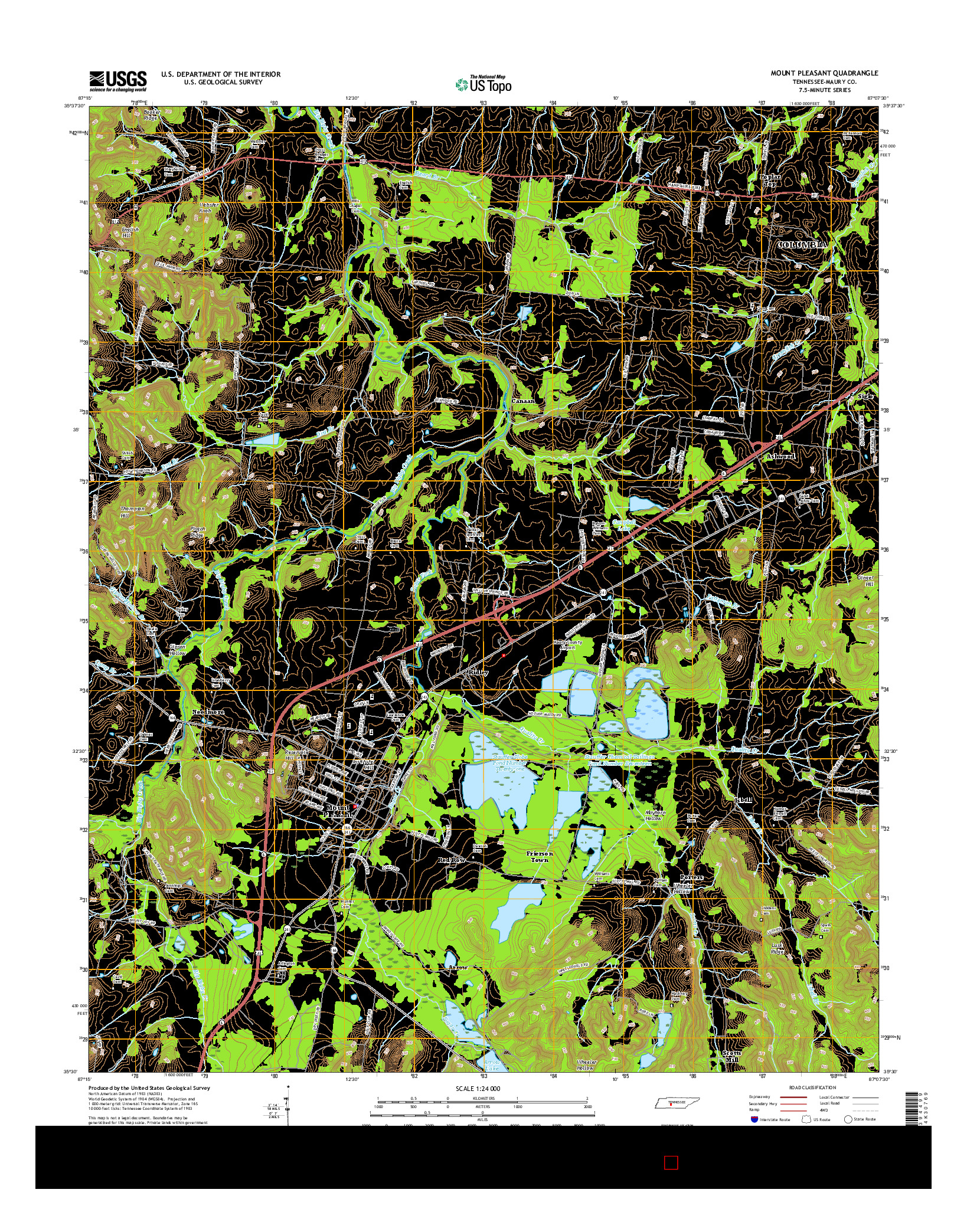 USGS US TOPO 7.5-MINUTE MAP FOR MOUNT PLEASANT, TN 2016