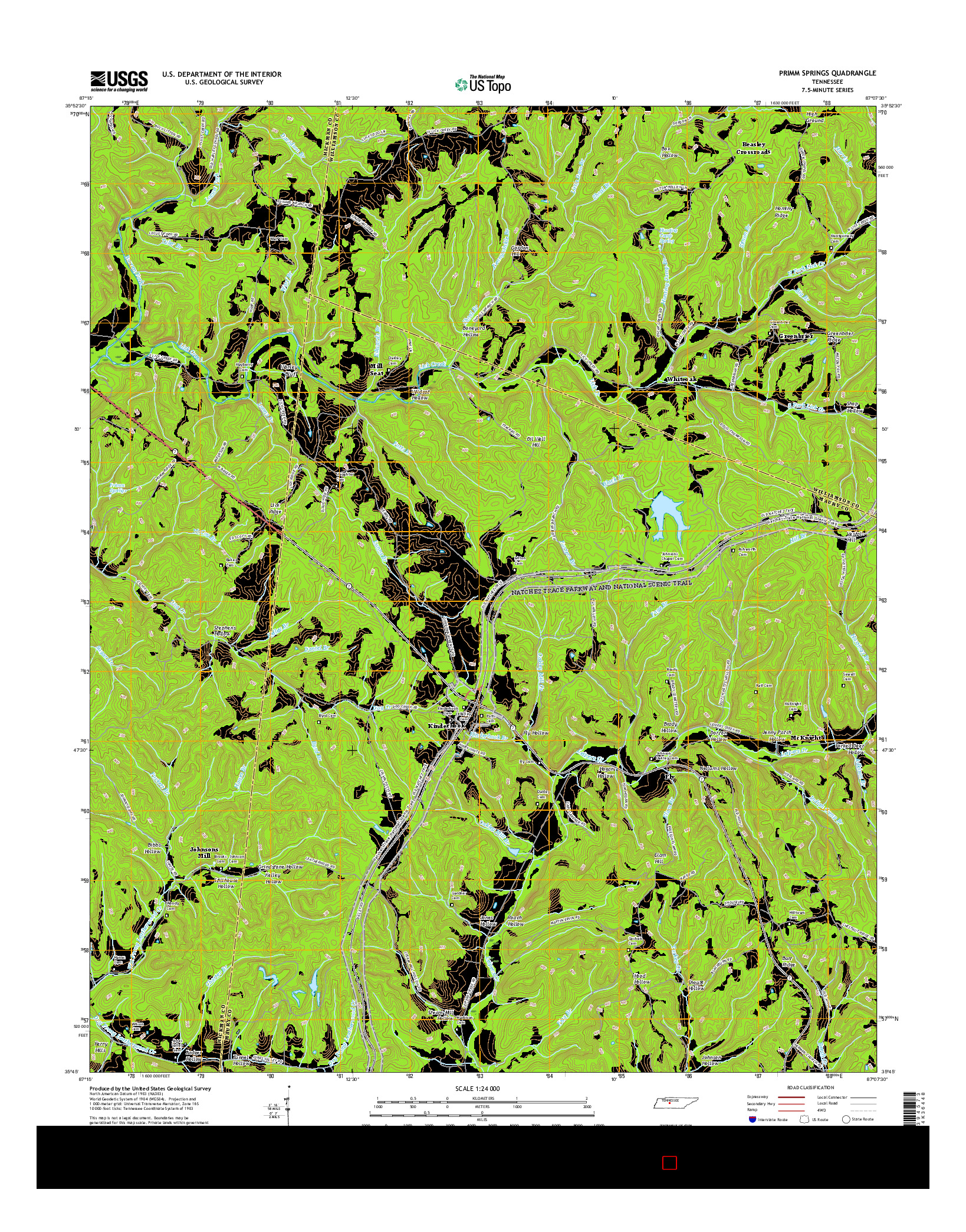 USGS US TOPO 7.5-MINUTE MAP FOR PRIMM SPRINGS, TN 2016