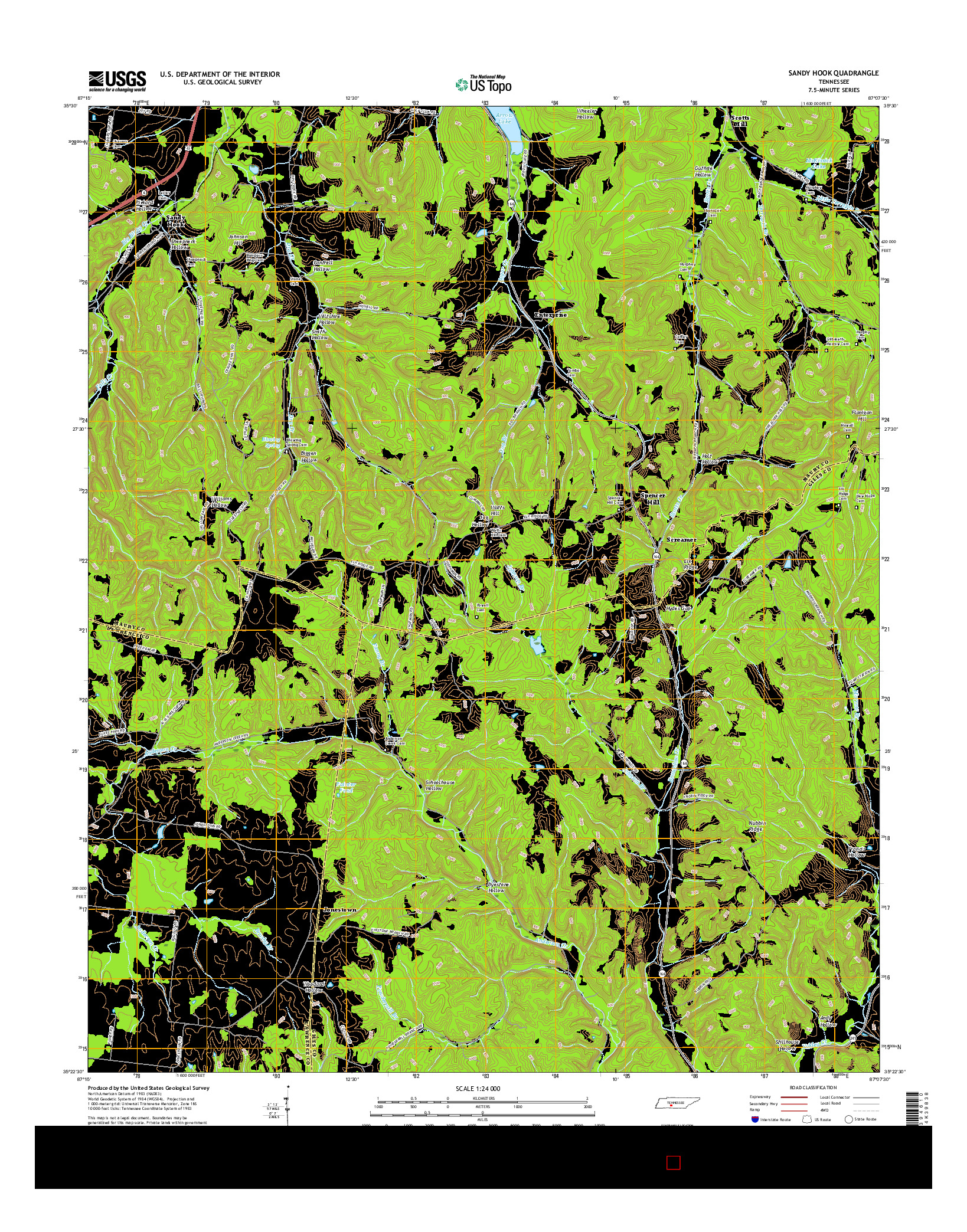 USGS US TOPO 7.5-MINUTE MAP FOR SANDY HOOK, TN 2016