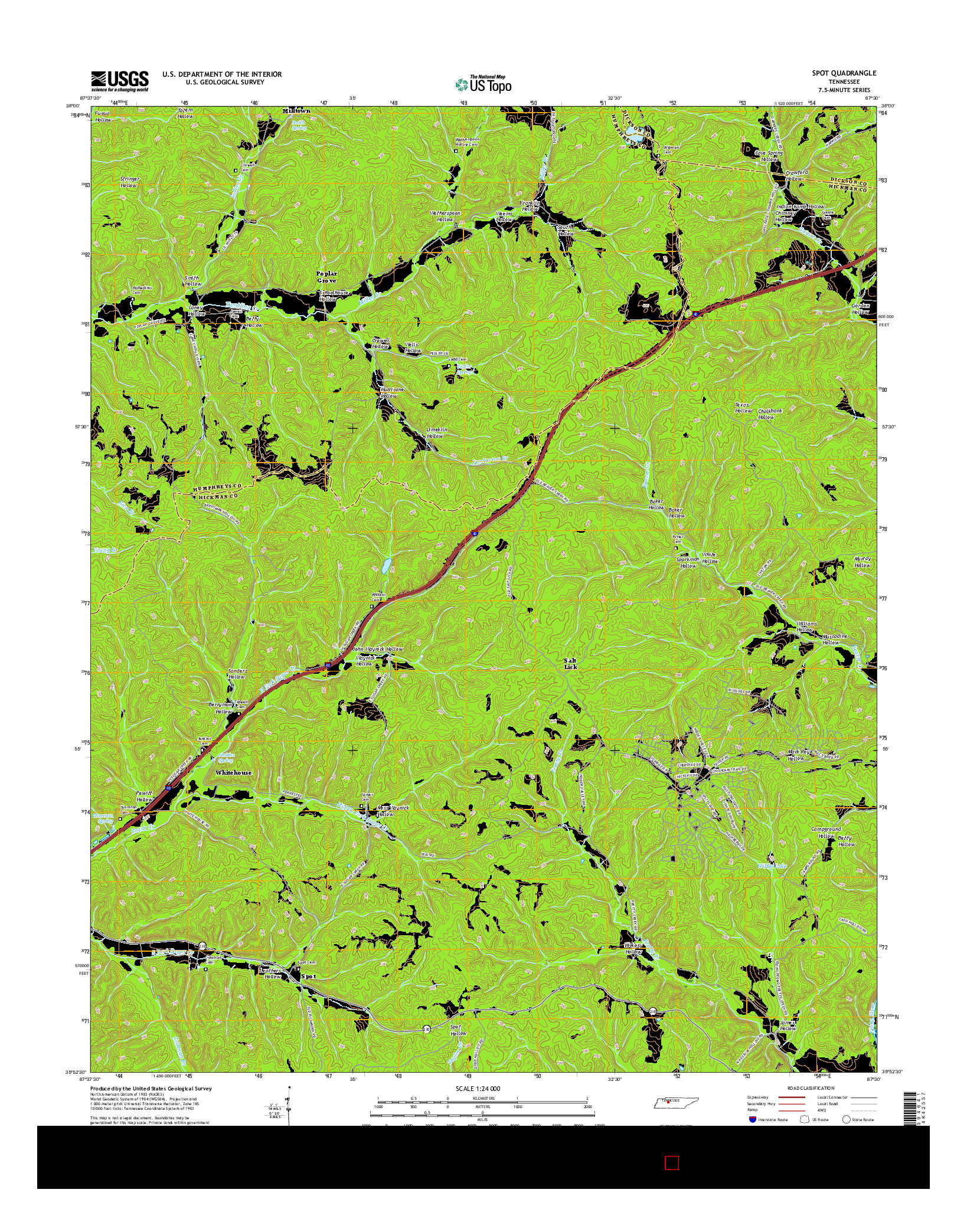 USGS US TOPO 7.5-MINUTE MAP FOR SPOT, TN 2016