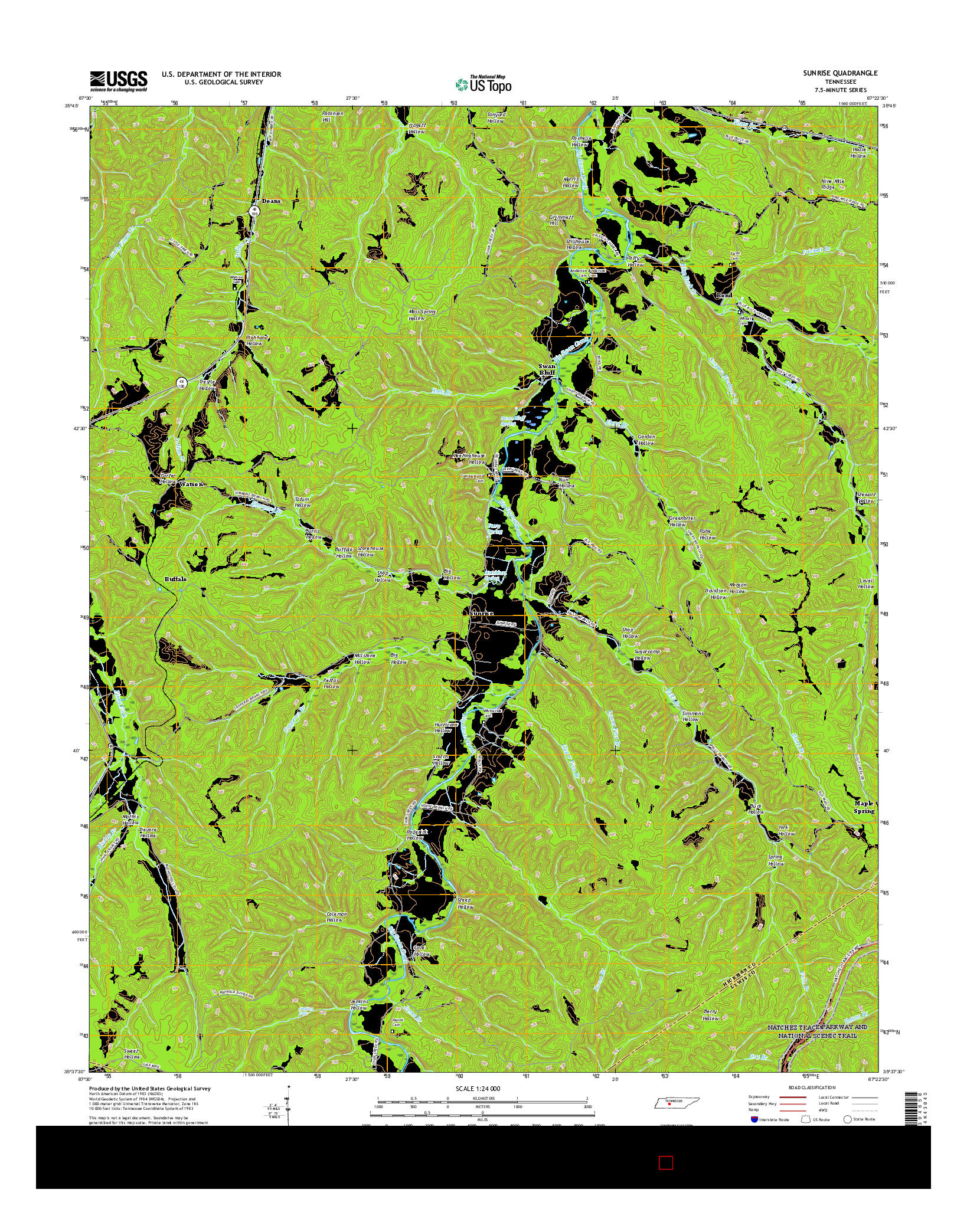 USGS US TOPO 7.5-MINUTE MAP FOR SUNRISE, TN 2016