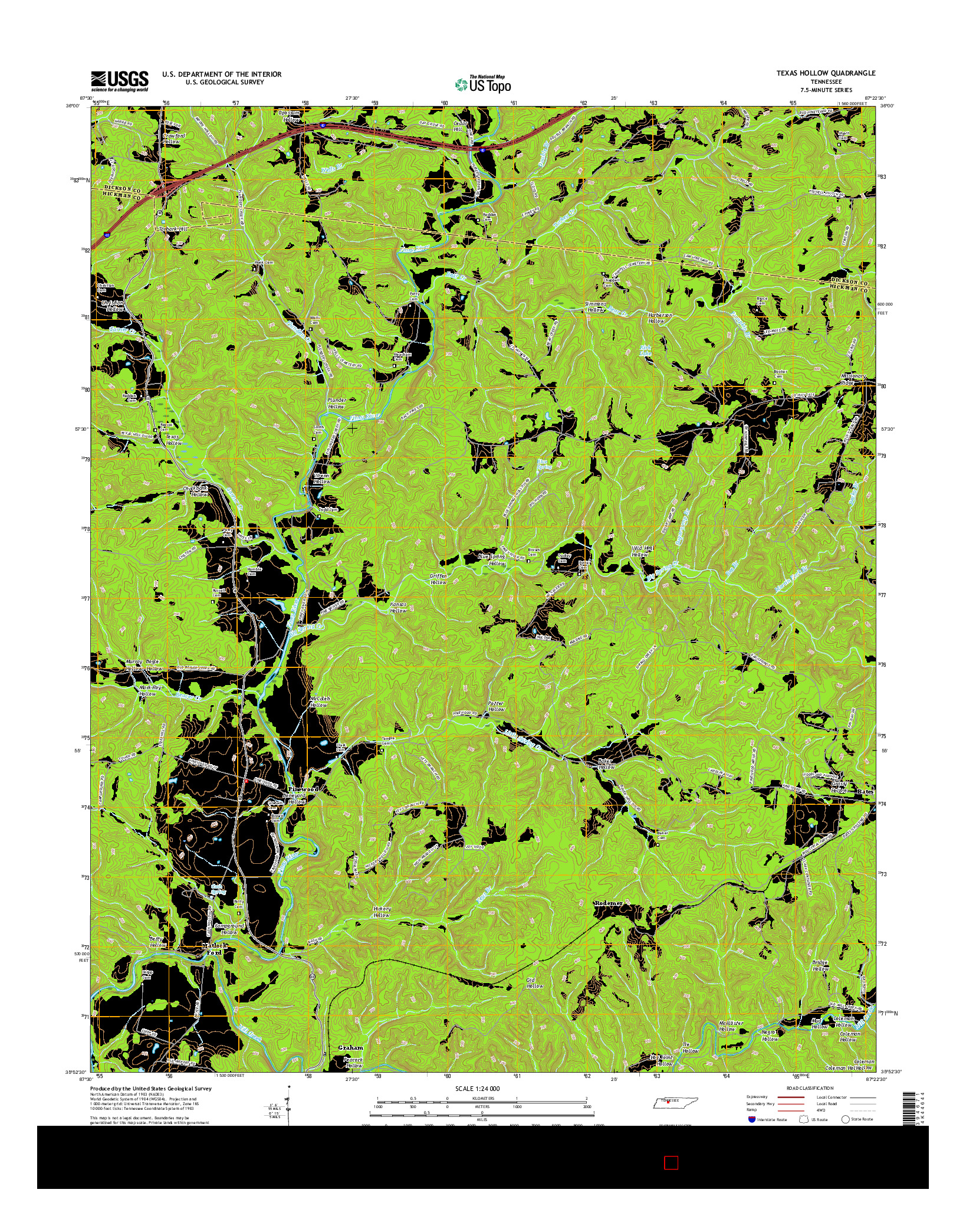 USGS US TOPO 7.5-MINUTE MAP FOR TEXAS HOLLOW, TN 2016