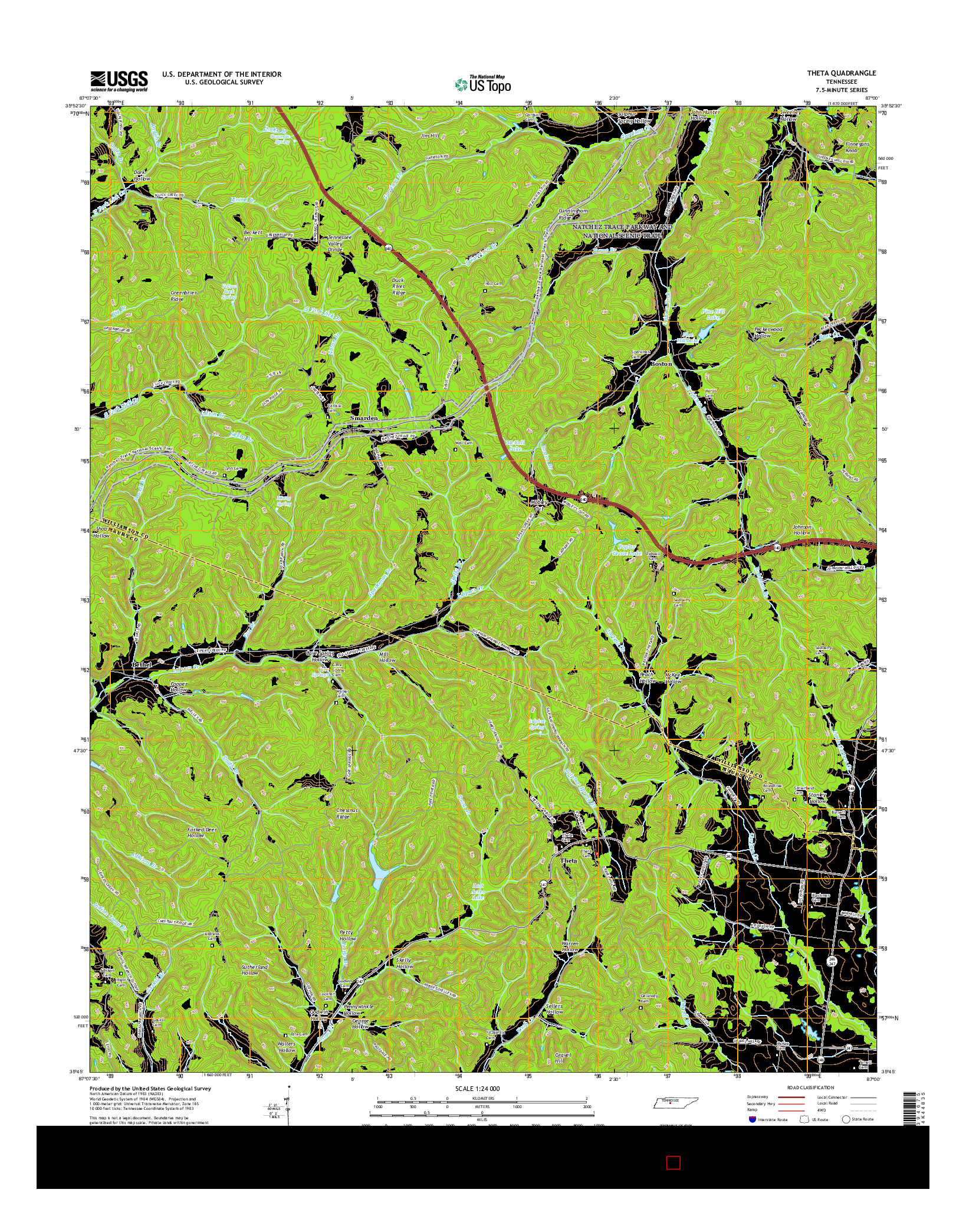 USGS US TOPO 7.5-MINUTE MAP FOR THETA, TN 2016