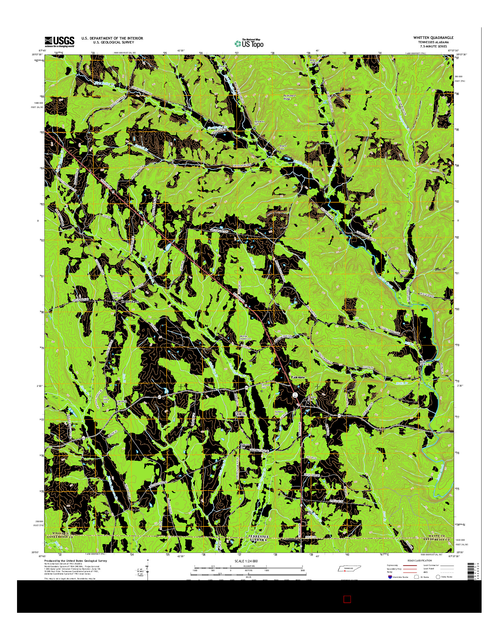 USGS US TOPO 7.5-MINUTE MAP FOR WHITTEN, TN-AL 2016