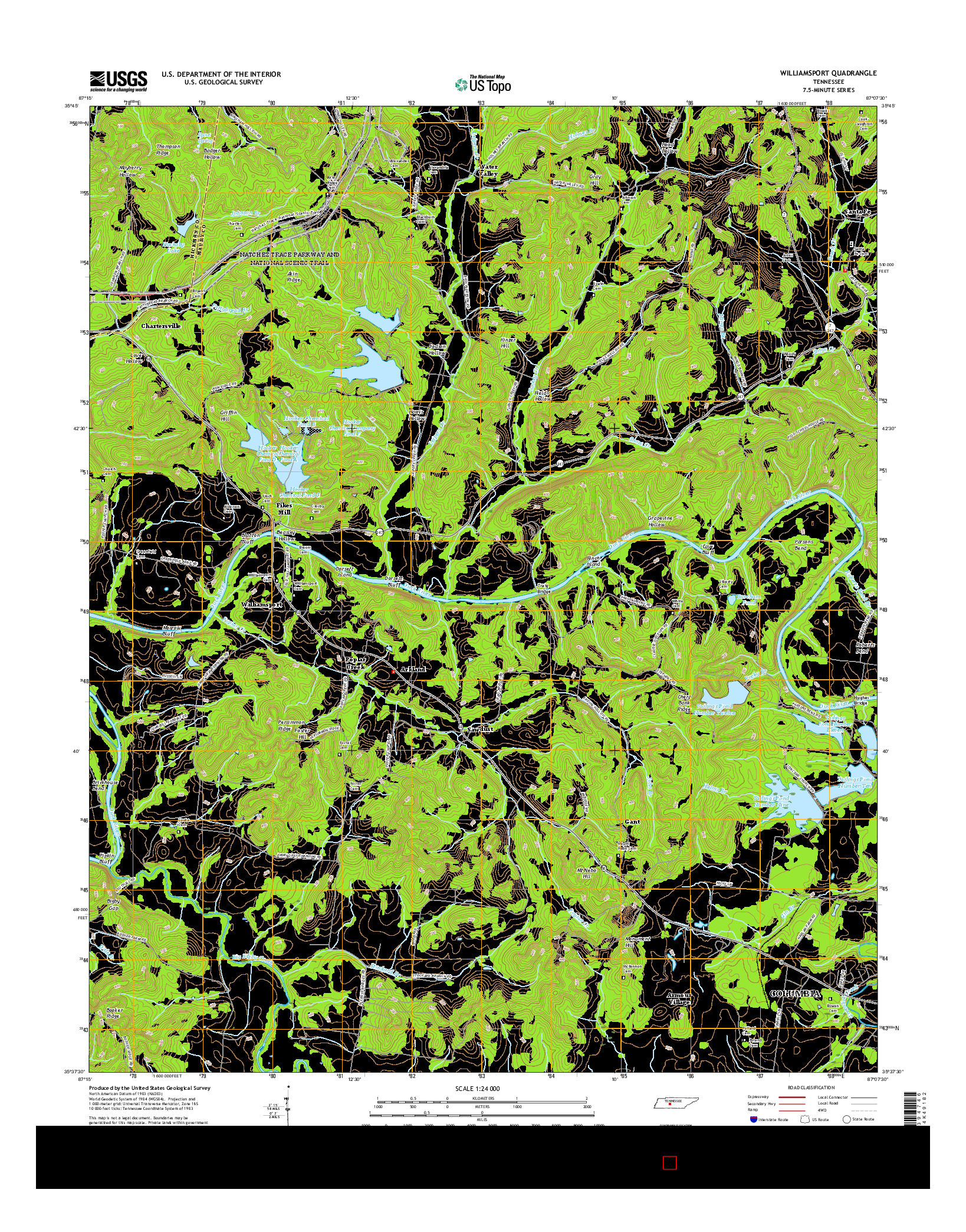 USGS US TOPO 7.5-MINUTE MAP FOR WILLIAMSPORT, TN 2016