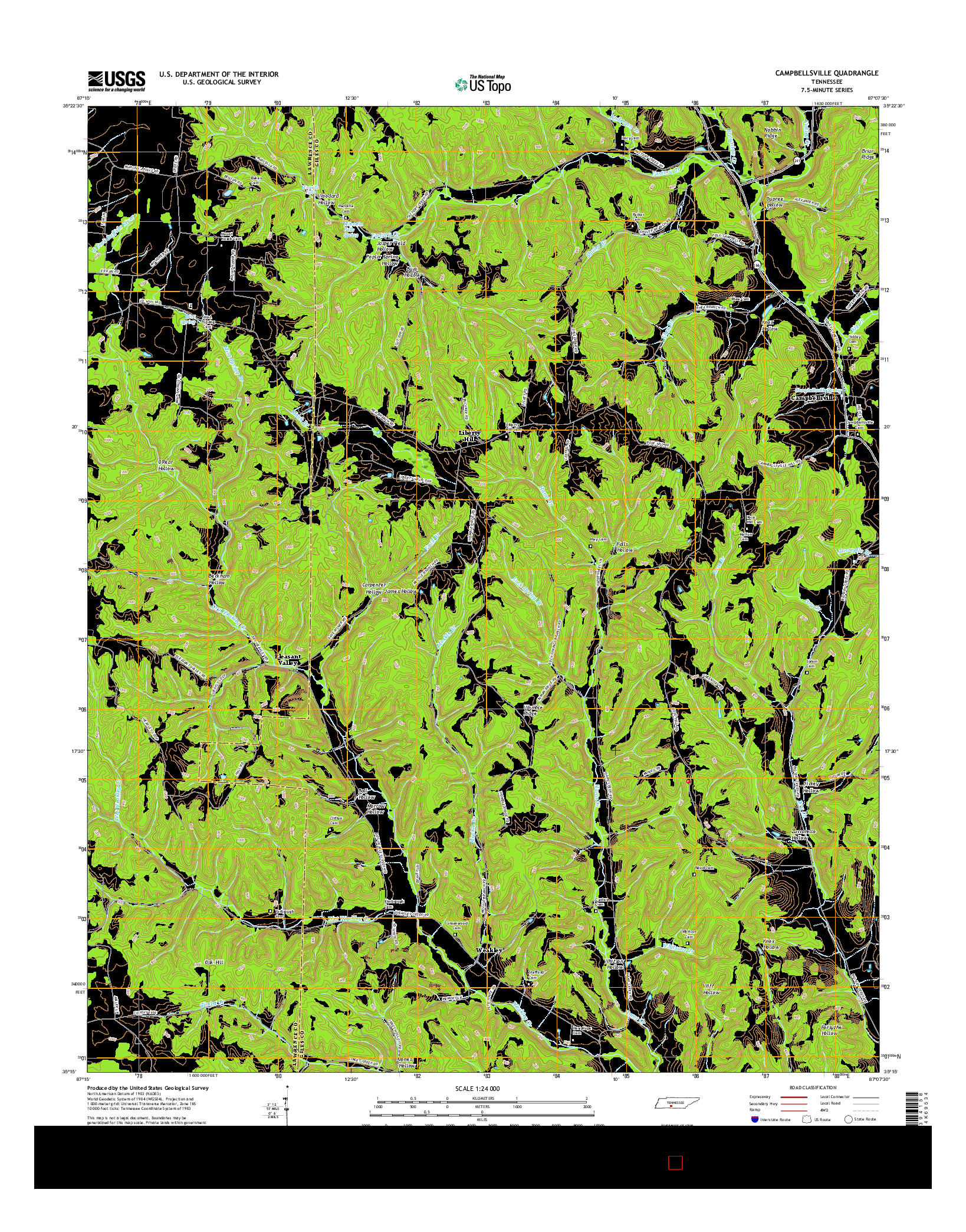 USGS US TOPO 7.5-MINUTE MAP FOR CAMPBELLSVILLE, TN 2016