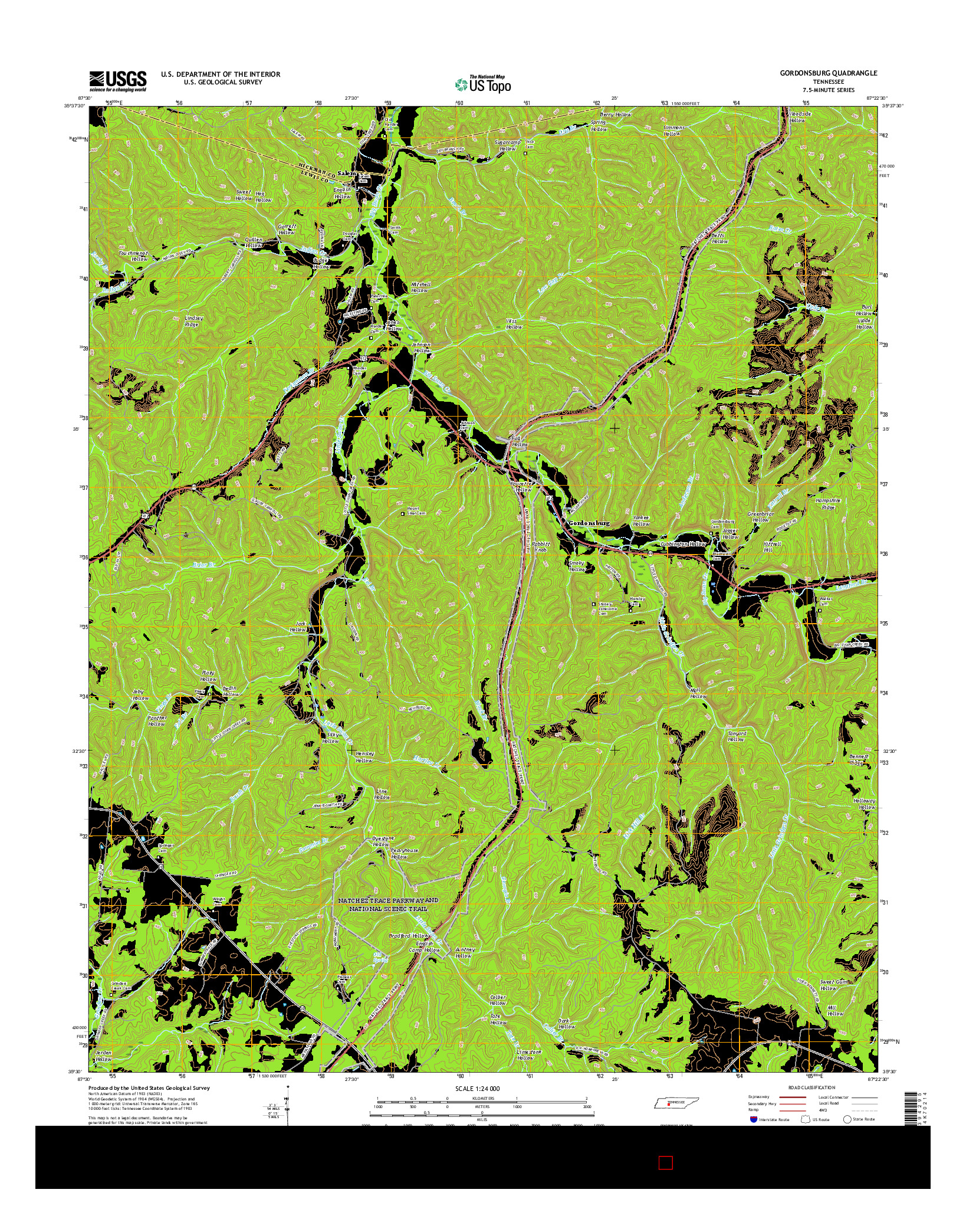 USGS US TOPO 7.5-MINUTE MAP FOR GORDONSBURG, TN 2016