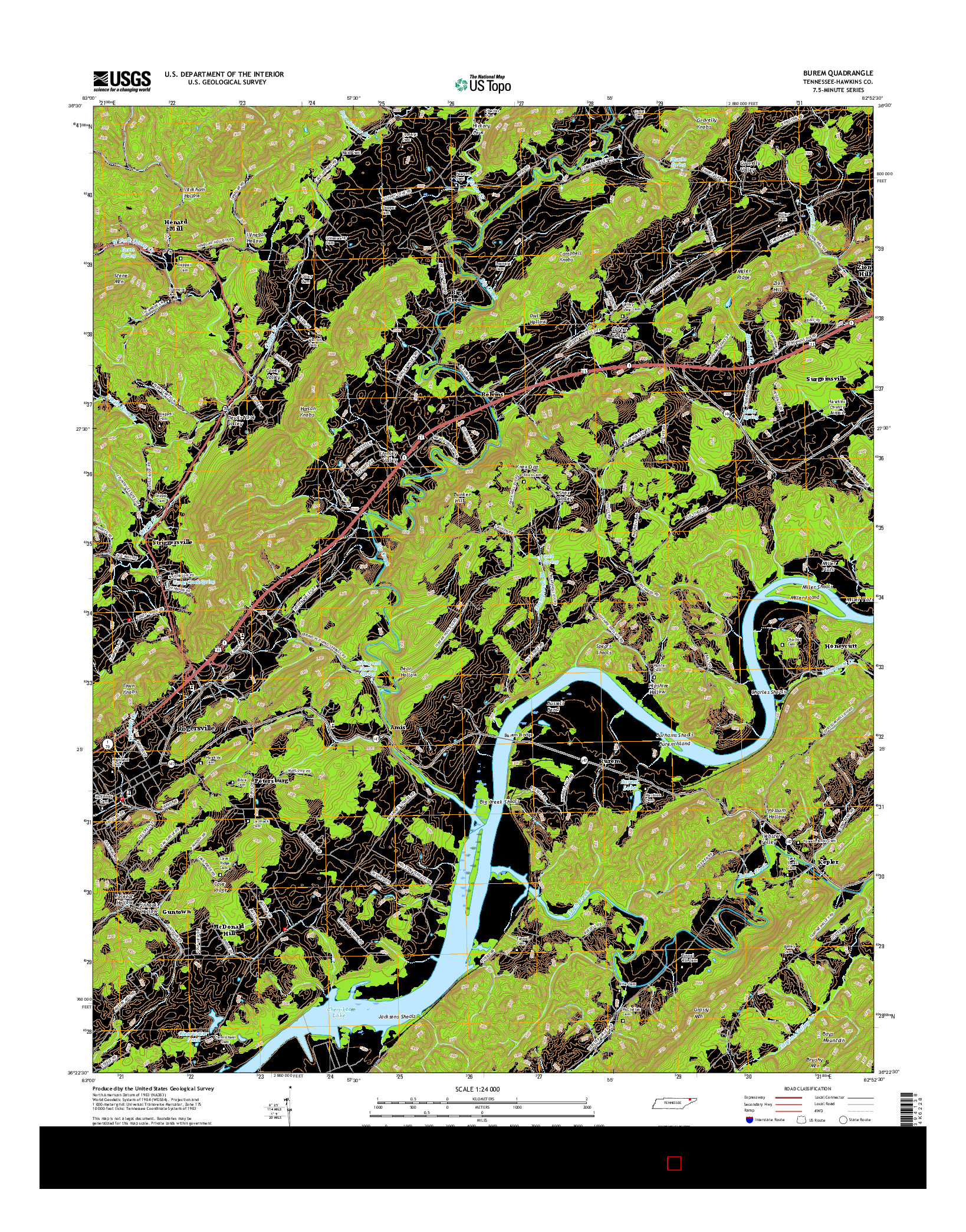 USGS US TOPO 7.5-MINUTE MAP FOR BUREM, TN 2016