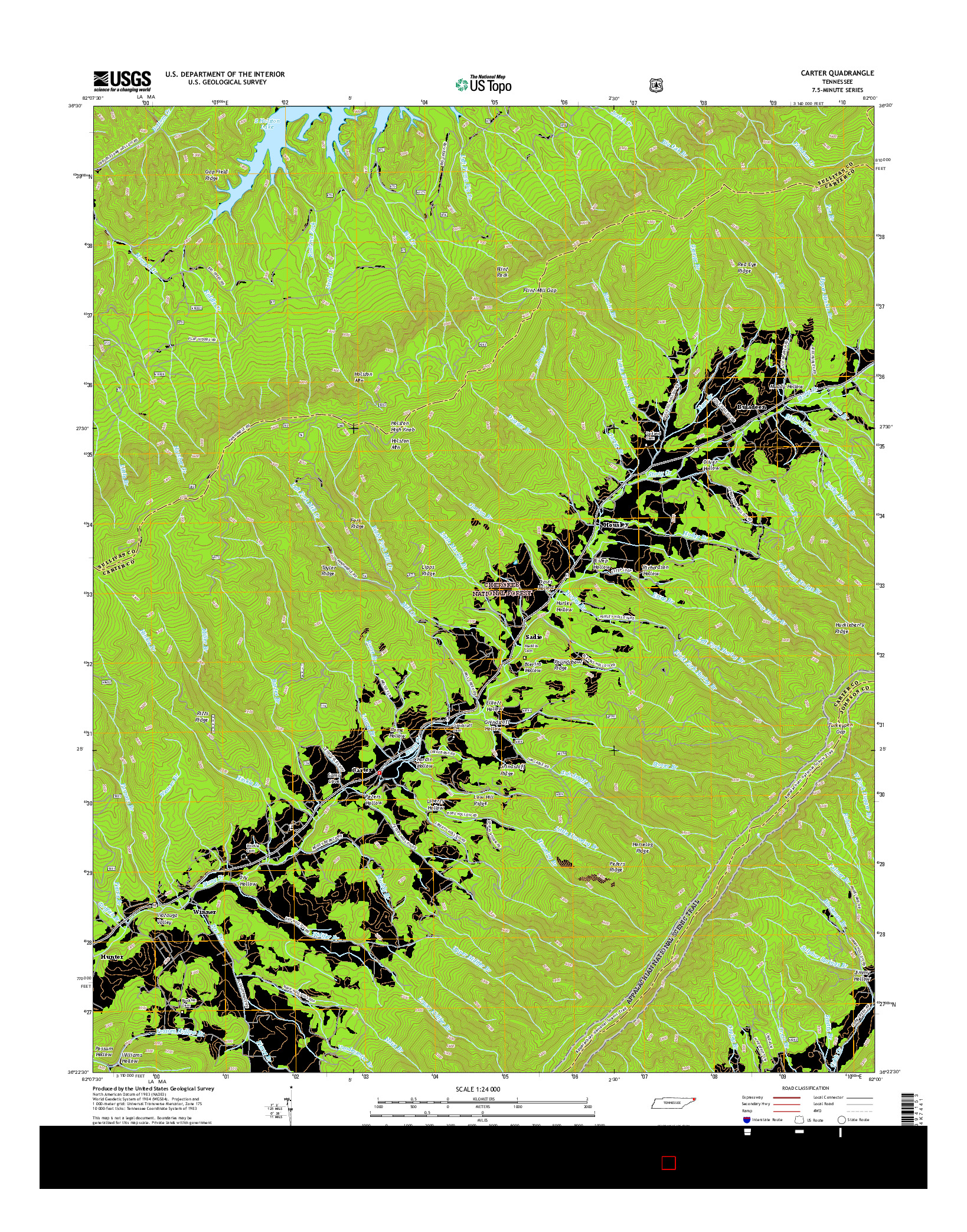 USGS US TOPO 7.5-MINUTE MAP FOR CARTER, TN 2016
