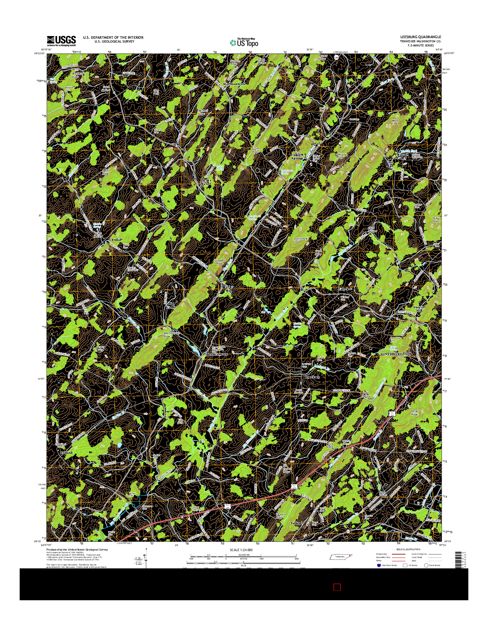 USGS US TOPO 7.5-MINUTE MAP FOR LEESBURG, TN 2016