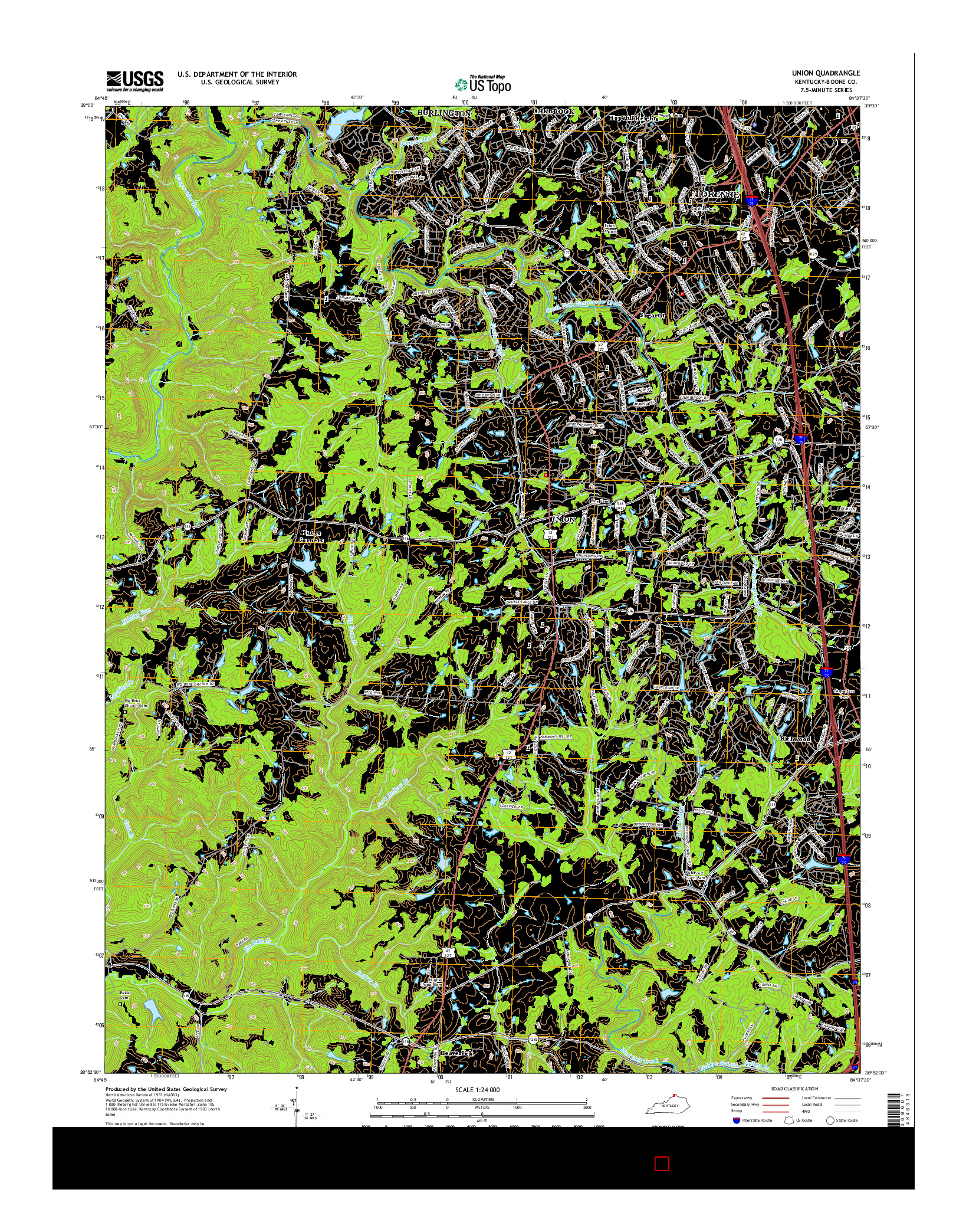 USGS US TOPO 7.5-MINUTE MAP FOR UNION, KY 2016