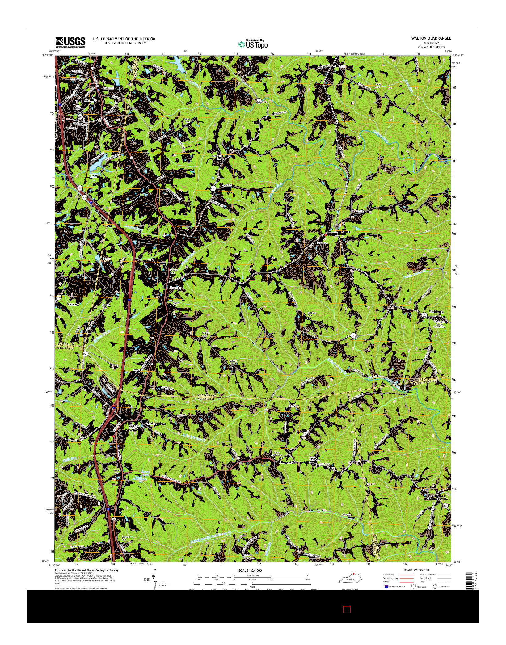 USGS US TOPO 7.5-MINUTE MAP FOR WALTON, KY 2016