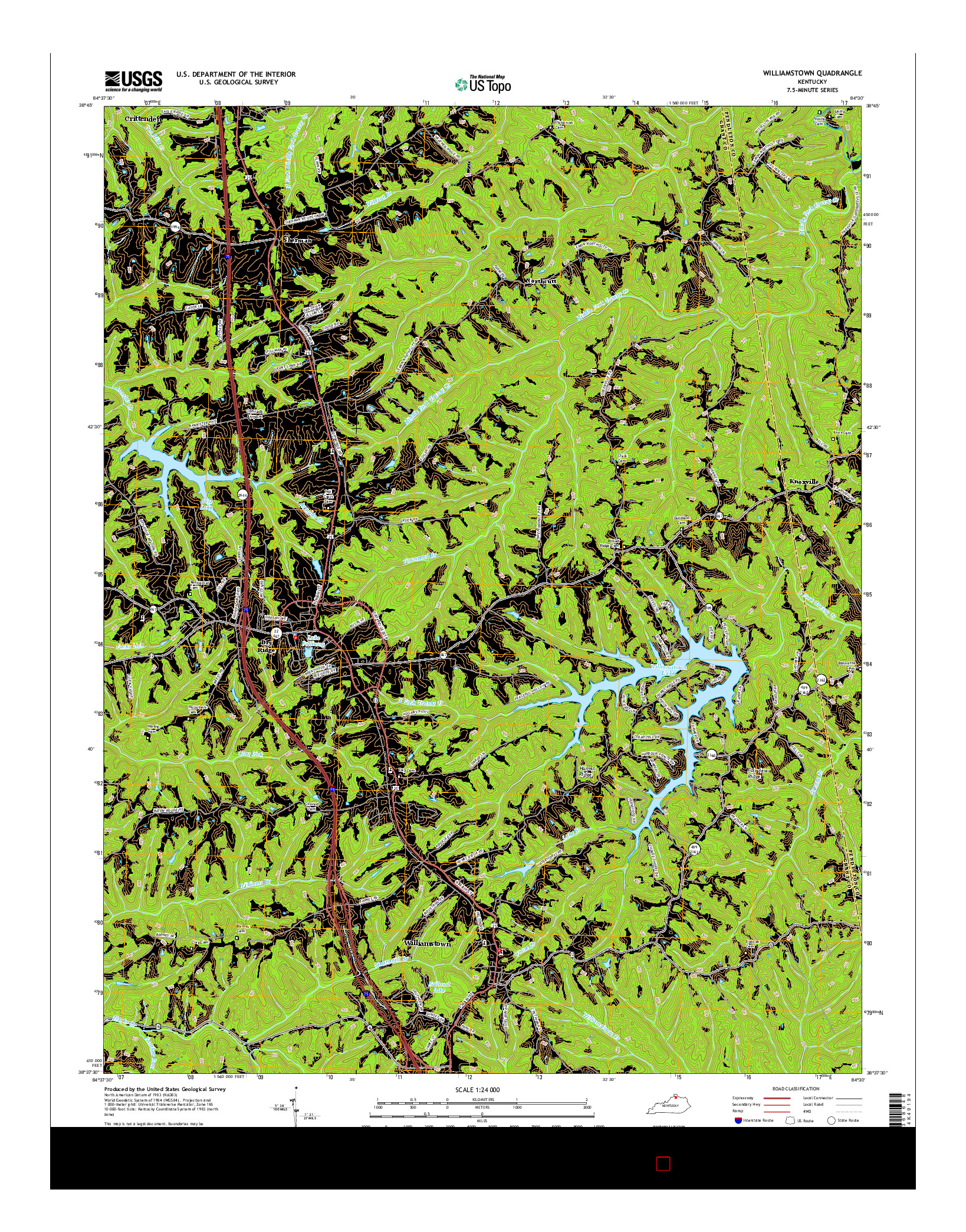 USGS US TOPO 7.5-MINUTE MAP FOR WILLIAMSTOWN, KY 2016