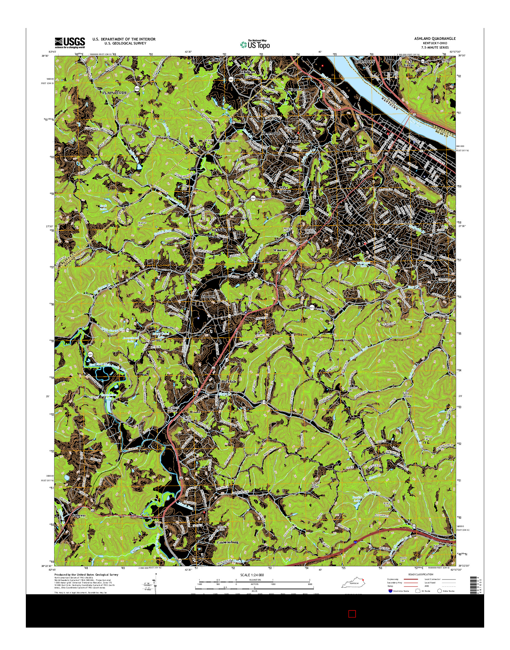 USGS US TOPO 7.5-MINUTE MAP FOR ASHLAND, KY-OH 2016