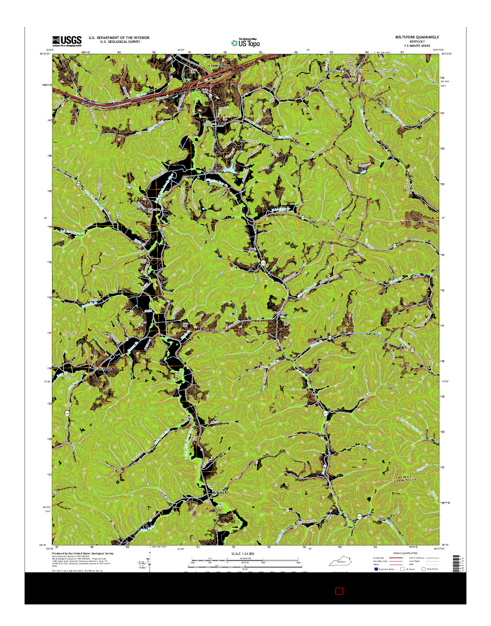 USGS US TOPO 7.5-MINUTE MAP FOR BOLTSFORK, KY 2016