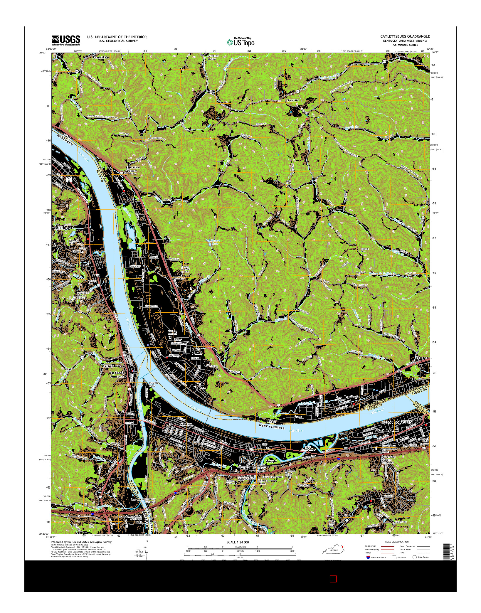 USGS US TOPO 7.5-MINUTE MAP FOR CATLETTSBURG, KY-OH-WV 2016