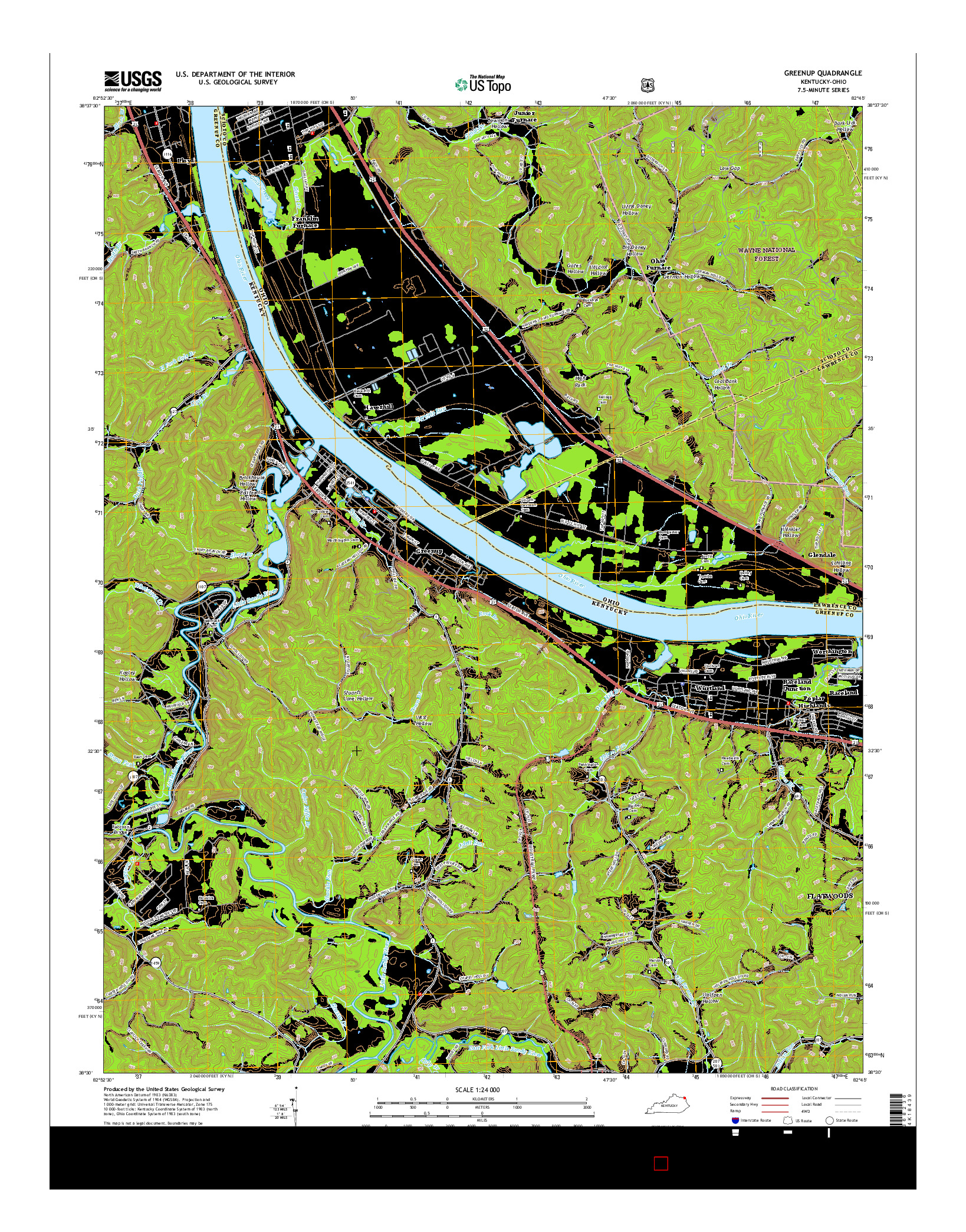 USGS US TOPO 7.5-MINUTE MAP FOR GREENUP, KY-OH 2016