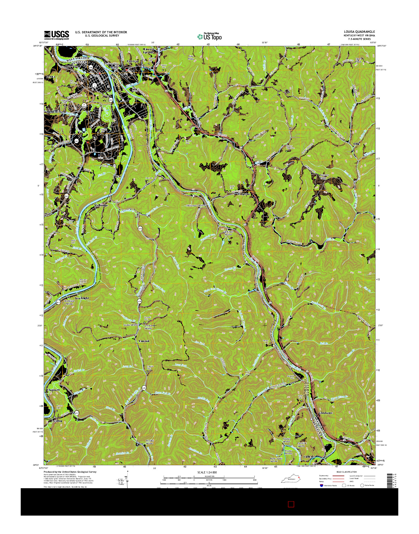USGS US TOPO 7.5-MINUTE MAP FOR LOUISA, KY-WV 2016